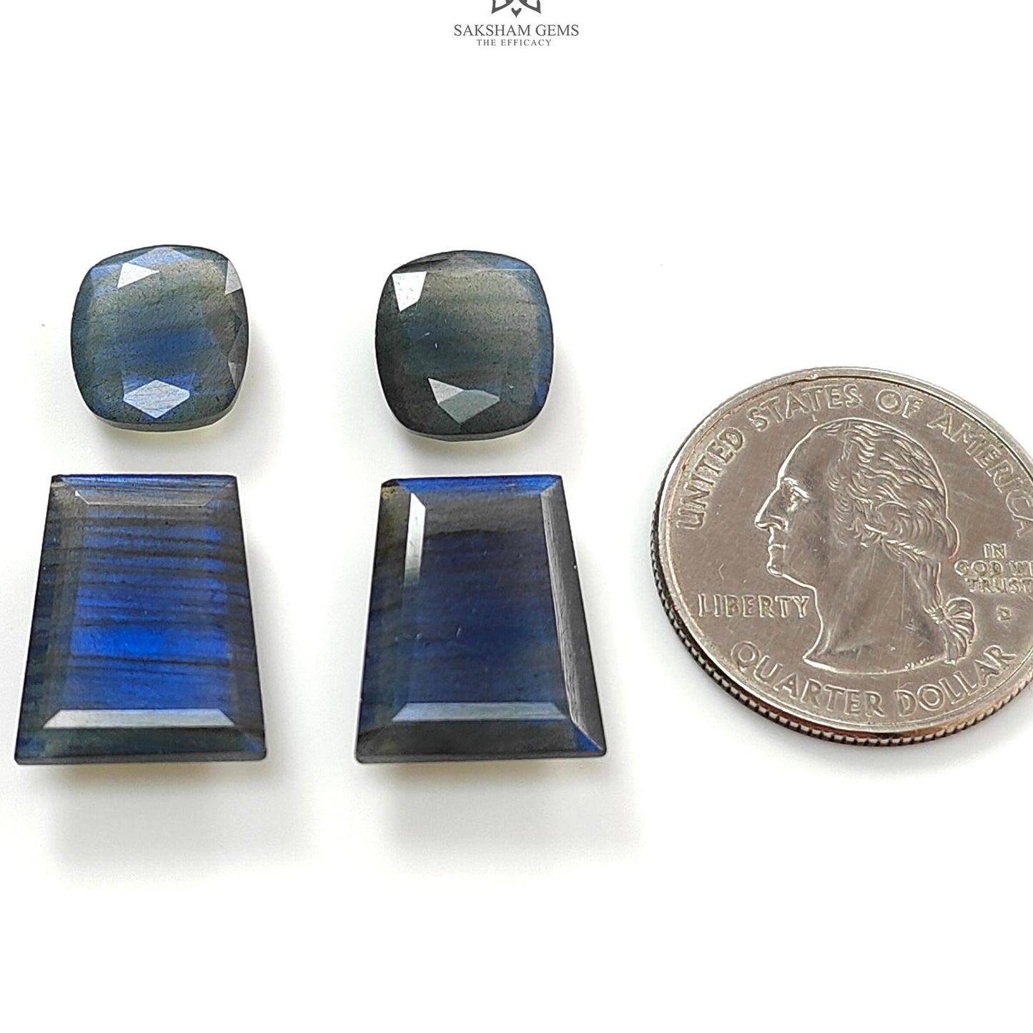Labradorite Cabochon Fancy Cut: 27.00cts Natural Untreated Unheated Blue Labradorite Trapezium Cushion Shape 12*10mm - 18*13mm 4pcs Set