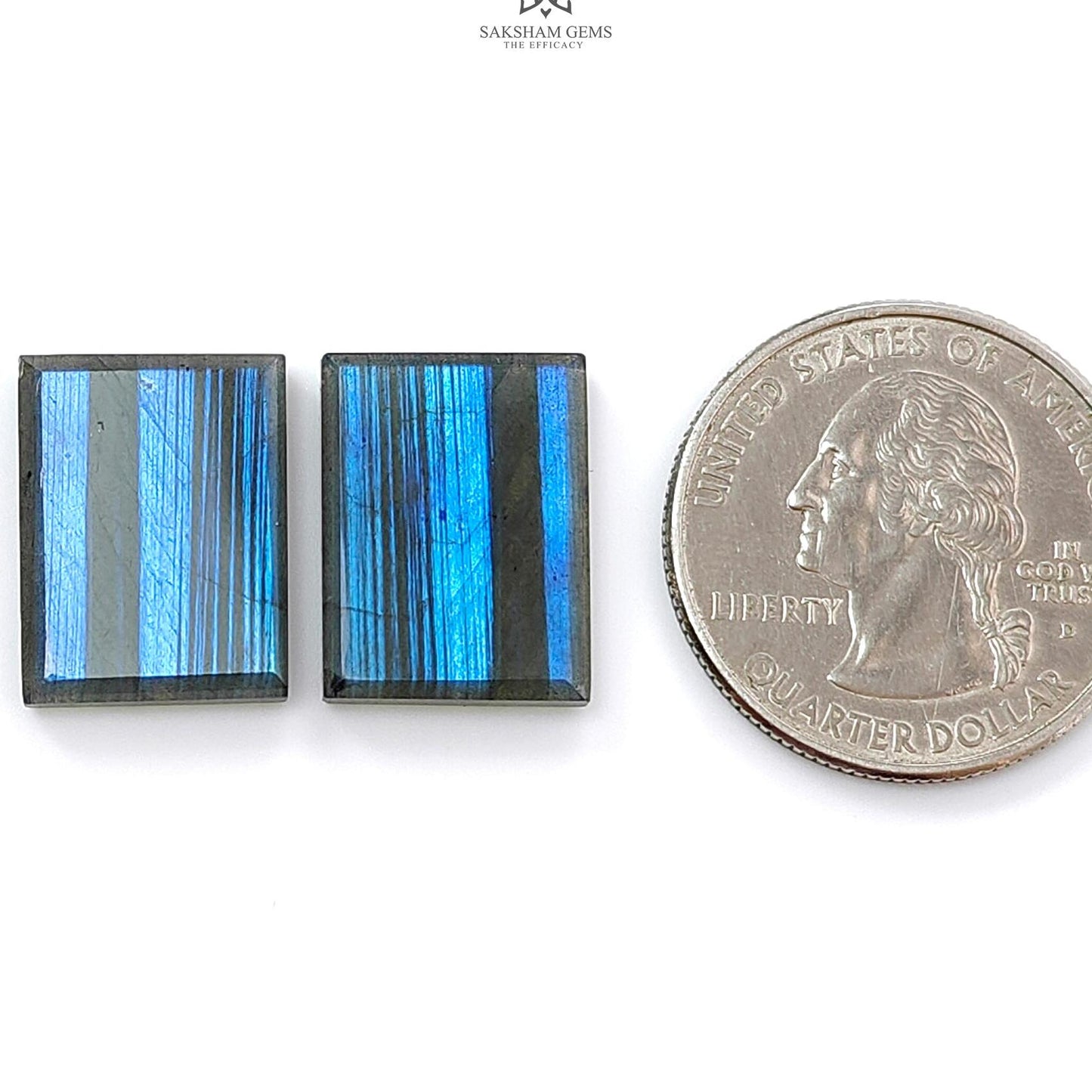 Rainbow Flashing Labradorite Gemstone Flat Slices: Natural Untreated Blue Labradorite Baguette & Oval Shape Pair For Jewelry