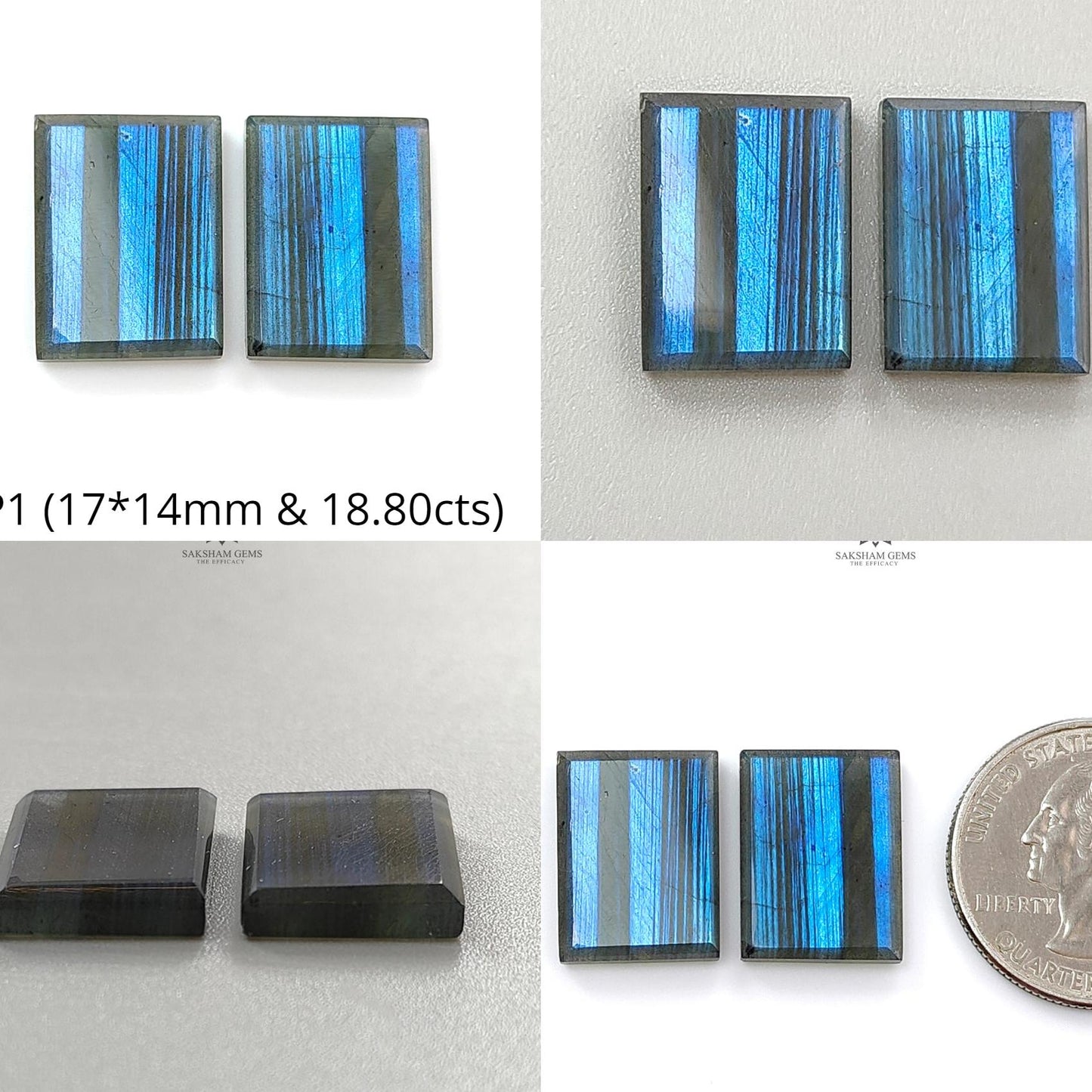 Rainbow Flashing Labradorite Gemstone Flat Slices: Natural Untreated Blue Labradorite Baguette & Oval Shape Pair For Jewelry