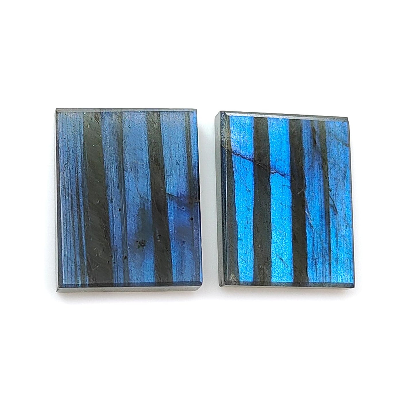 Rainbow Flashing Labradorite Gemstone Flat Slices: Natural Untreated Blue Labradorite Baguette & Oval Shape Pair For Jewelry