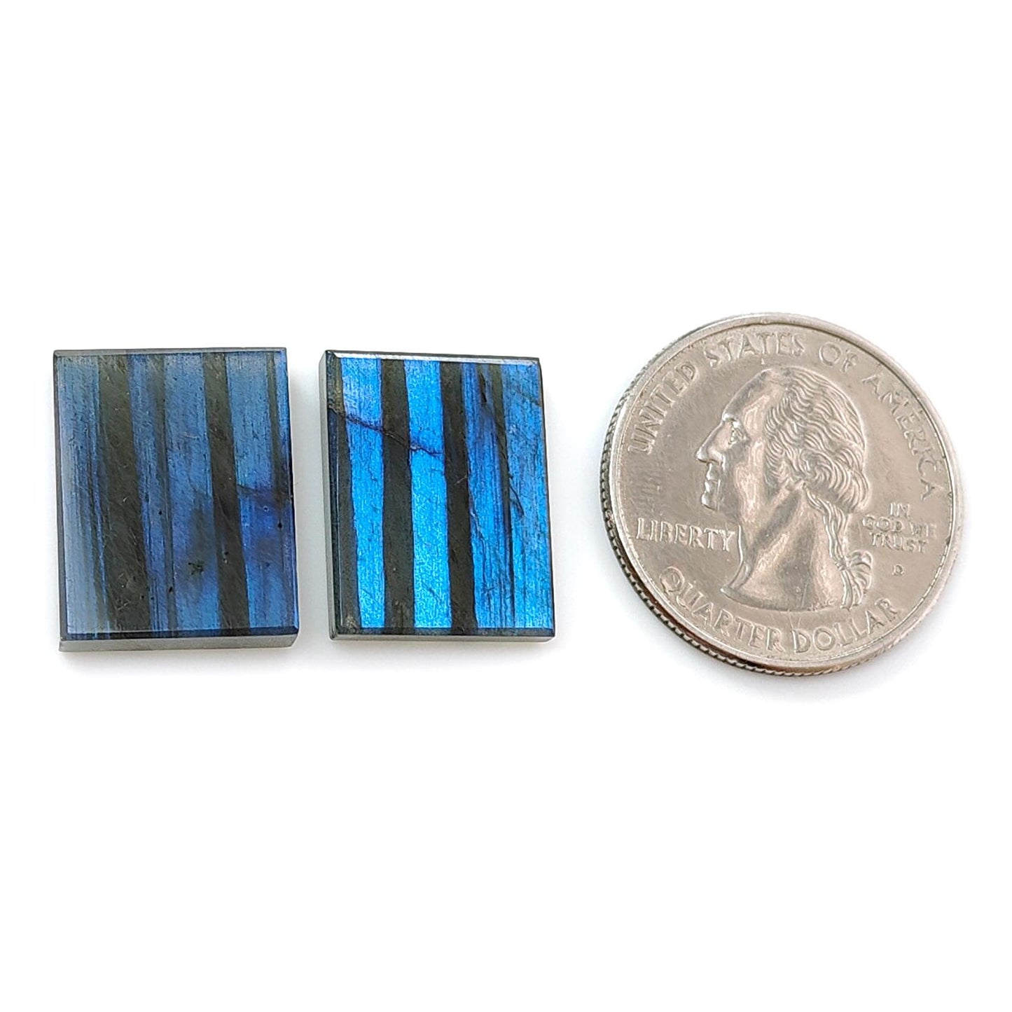 Rainbow Flashing Labradorite Gemstone Flat Slices: Natural Untreated Blue Labradorite Baguette & Oval Shape Pair For Jewelry