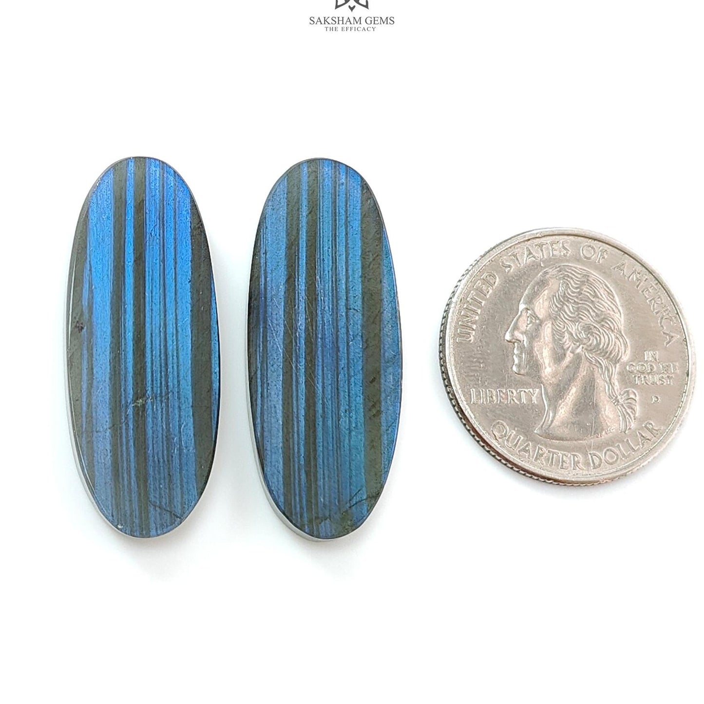 Rainbow Flashing Labradorite Gemstone Flat Slices: Natural Untreated Blue Labradorite Baguette & Oval Shape Pair For Jewelry