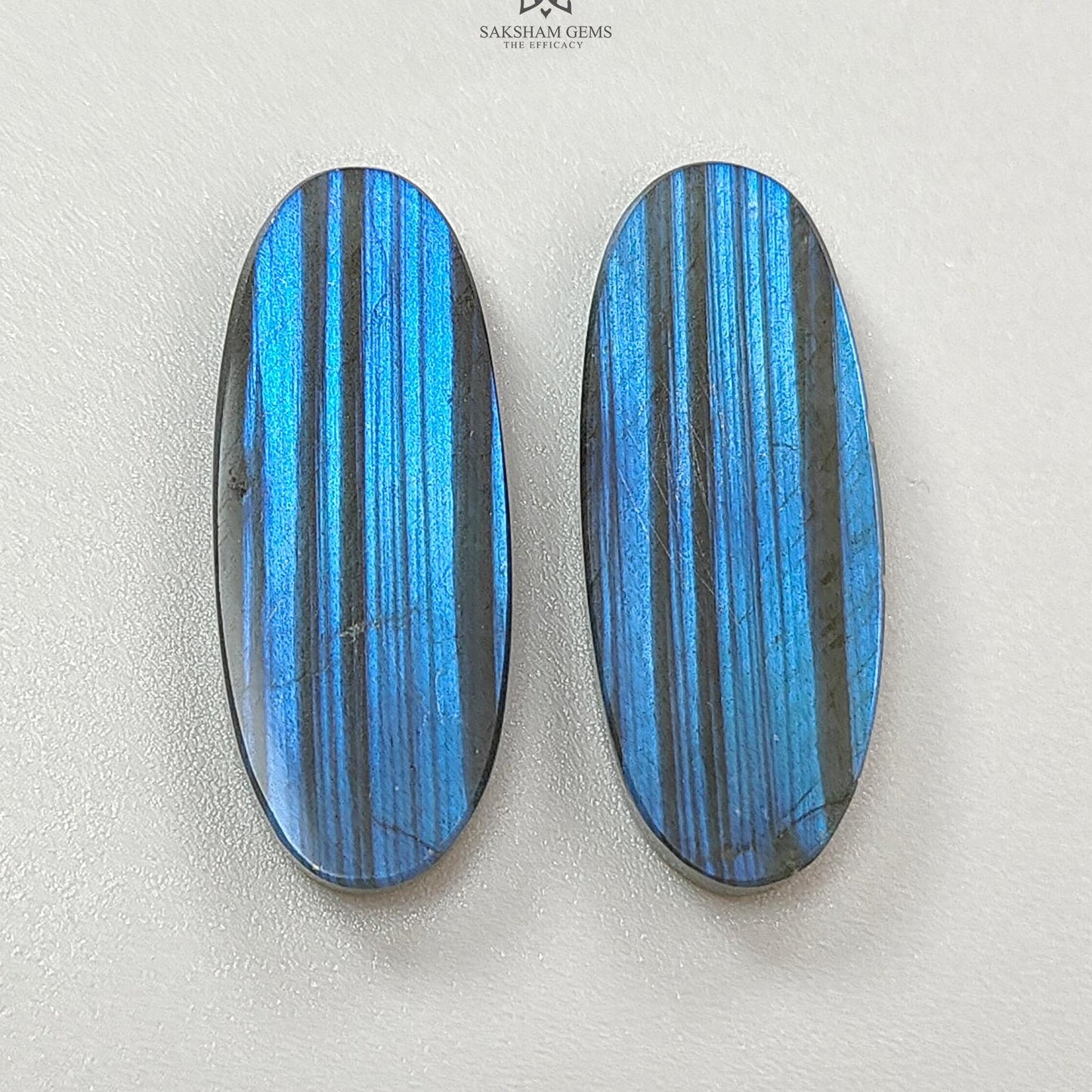Rainbow Flashing Labradorite Gemstone Flat Slices: Natural Untreated Blue Labradorite Baguette & Oval Shape Pair For Jewelry
