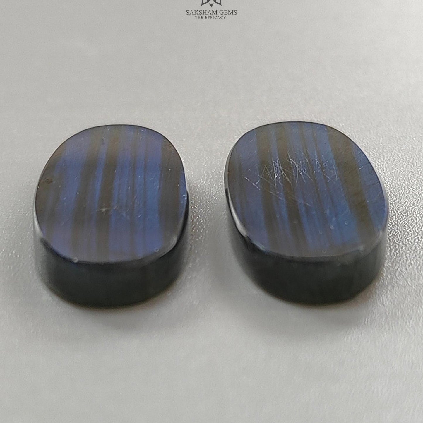 Rainbow Flashing Labradorite Gemstone Flat Slices: Natural Untreated Blue Labradorite Baguette & Oval Shape Pair For Jewelry