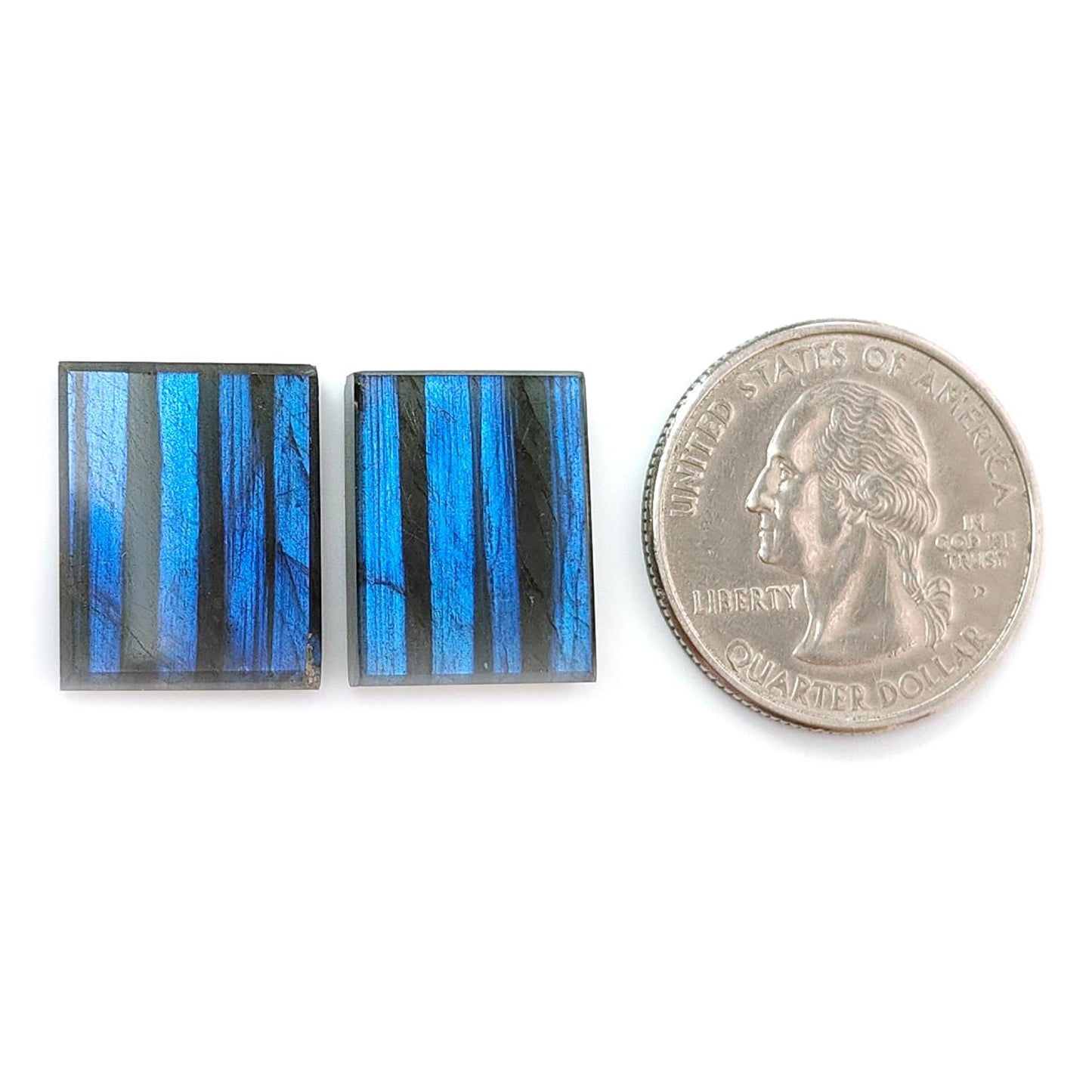 Rainbow Flashing Labradorite Gemstone Flat Slices: Natural Untreated Blue Labradorite Baguette Shape Pair For Jewelry