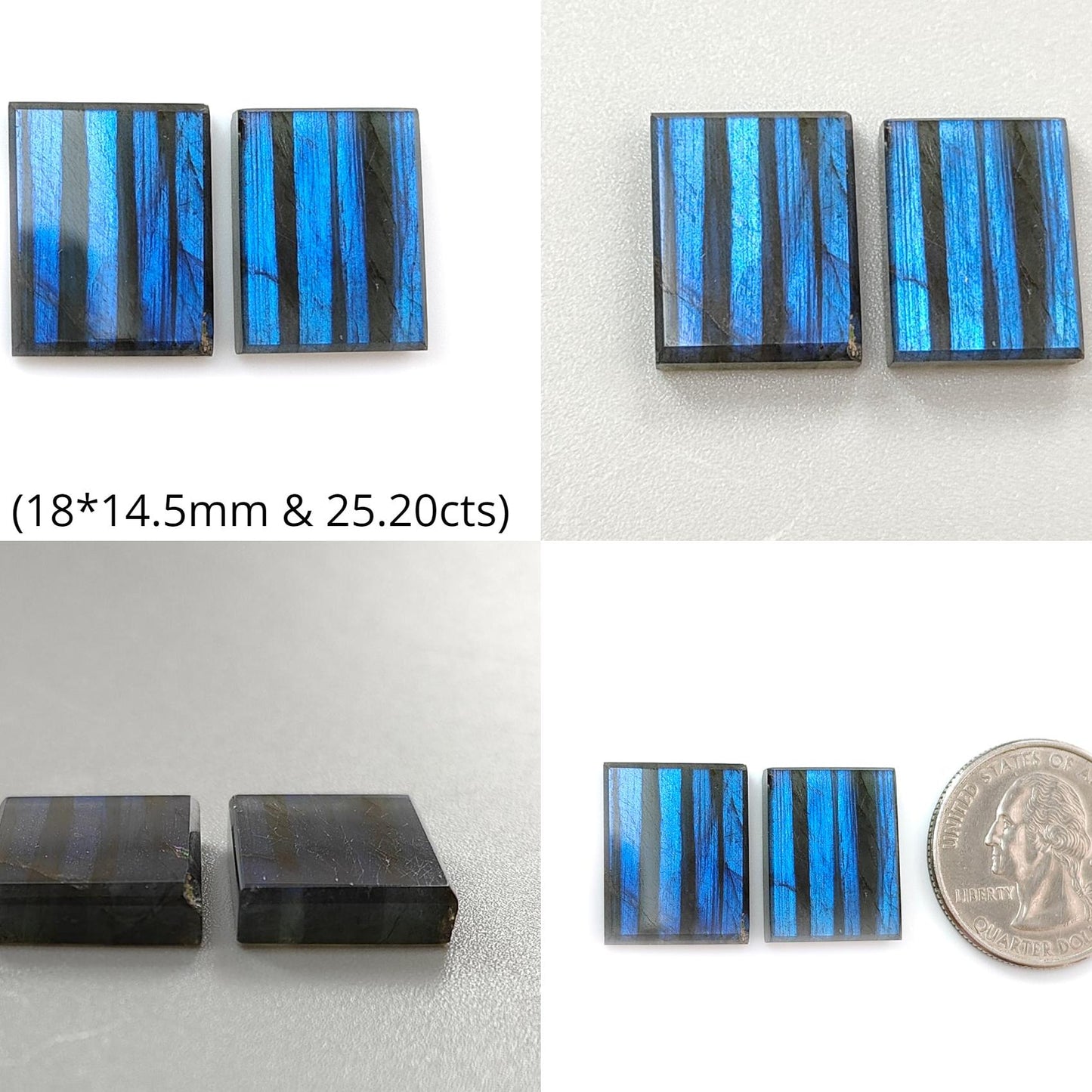 Rainbow Flashing Labradorite Gemstone Flat Slices: Natural Untreated Blue Labradorite Baguette Shape Pair For Jewelry