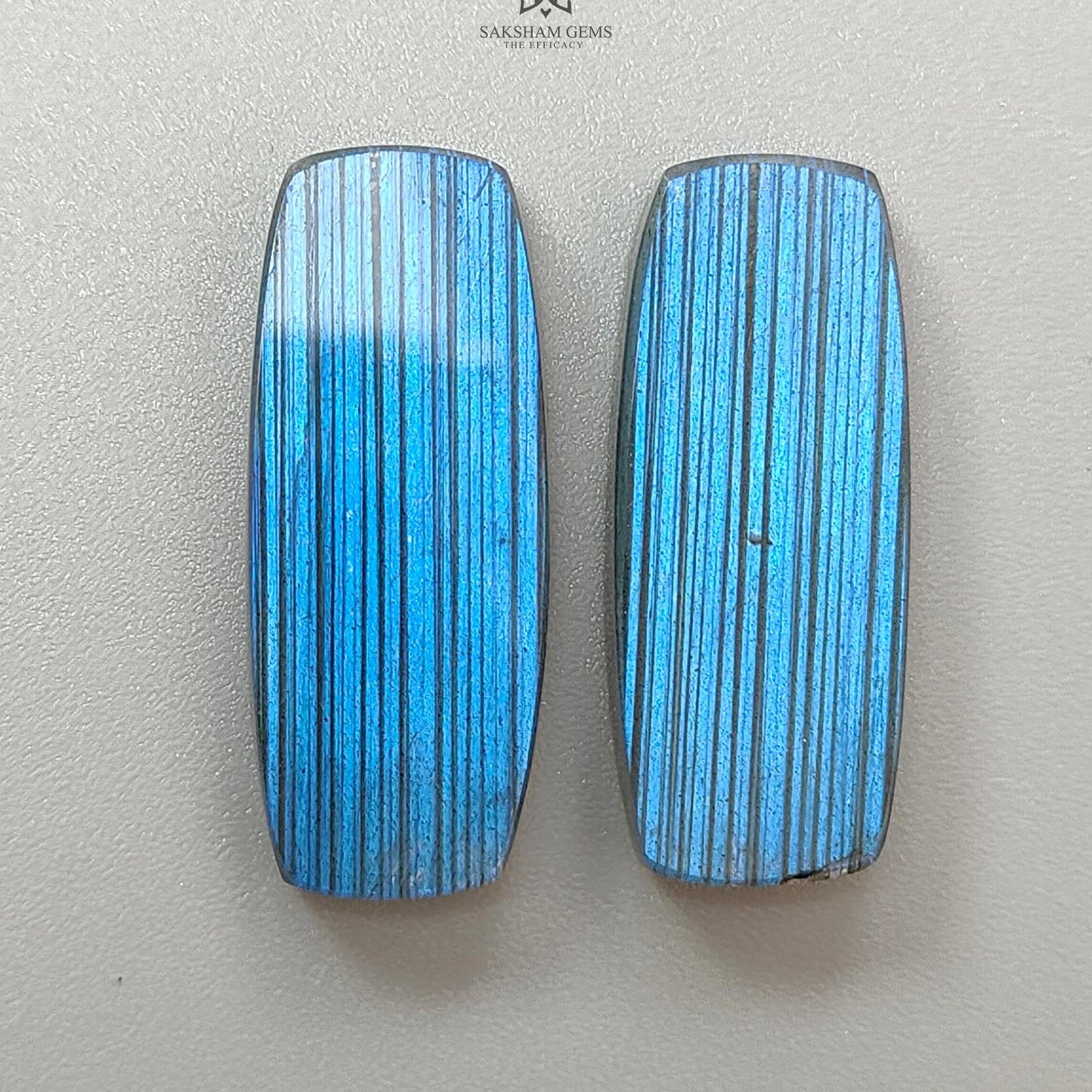 Rainbow Flashing Labradorite Gemstone Flat Slices: Natural Untreated Blue Labradorite Baguette Shape Pair For Jewelry