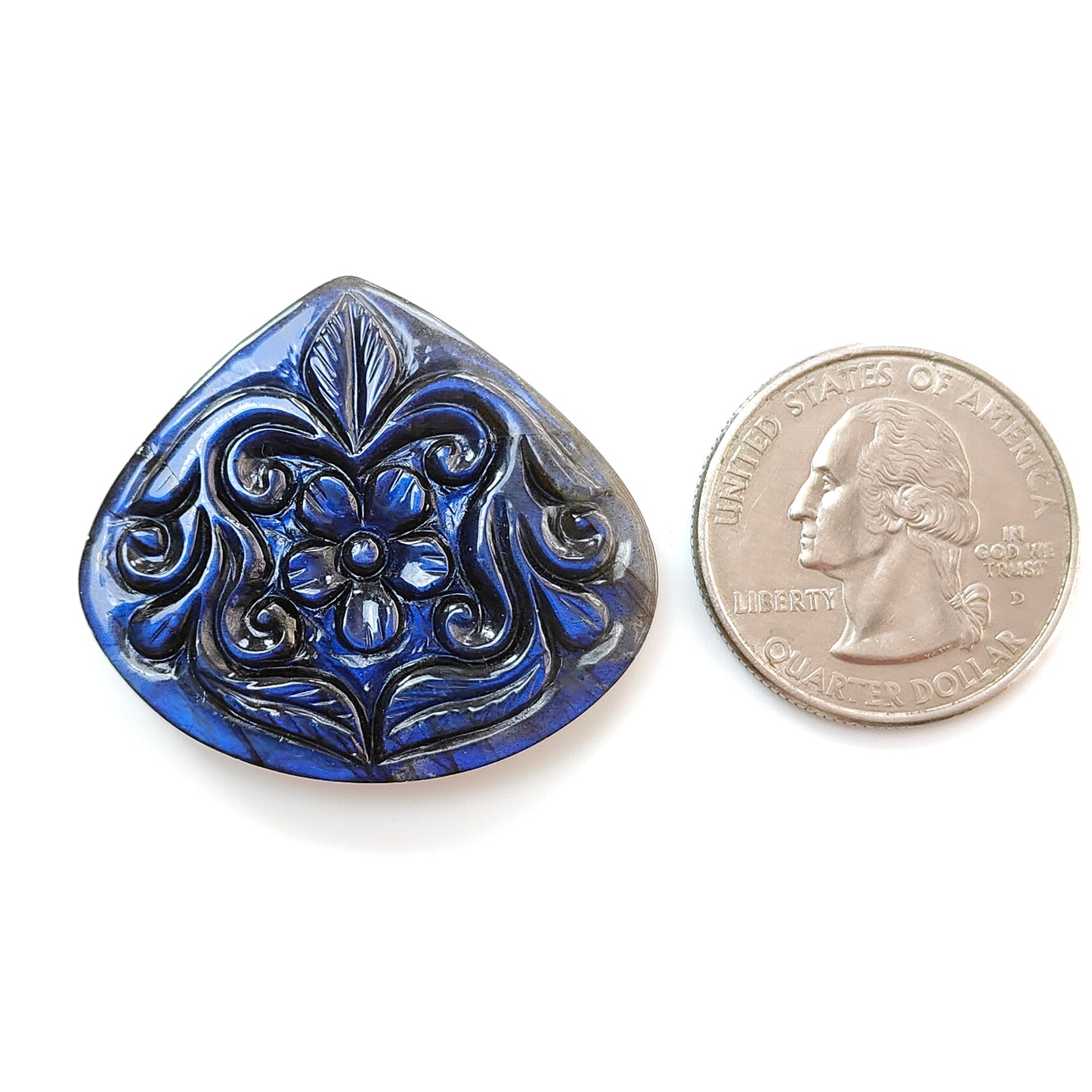 Blue Labradorite Gemstone Carving: 48.60cts Natural Untreated Unheated Labradorite Hand Carved Heart Shape 36*32mm 1pc For Jewelry