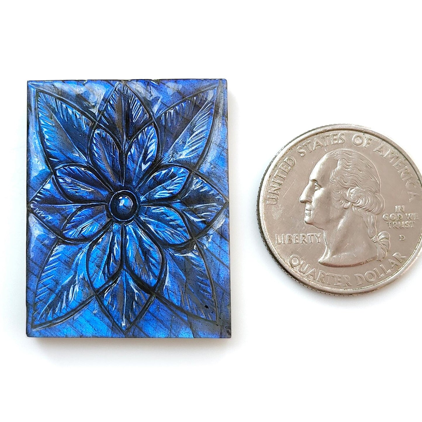 Blue Labradorite Gemstone Carving: 77.50cts Natural Untreated Unheated Labradorite Hand Carved Square Shape 36*28mm 1pc For Jewelry