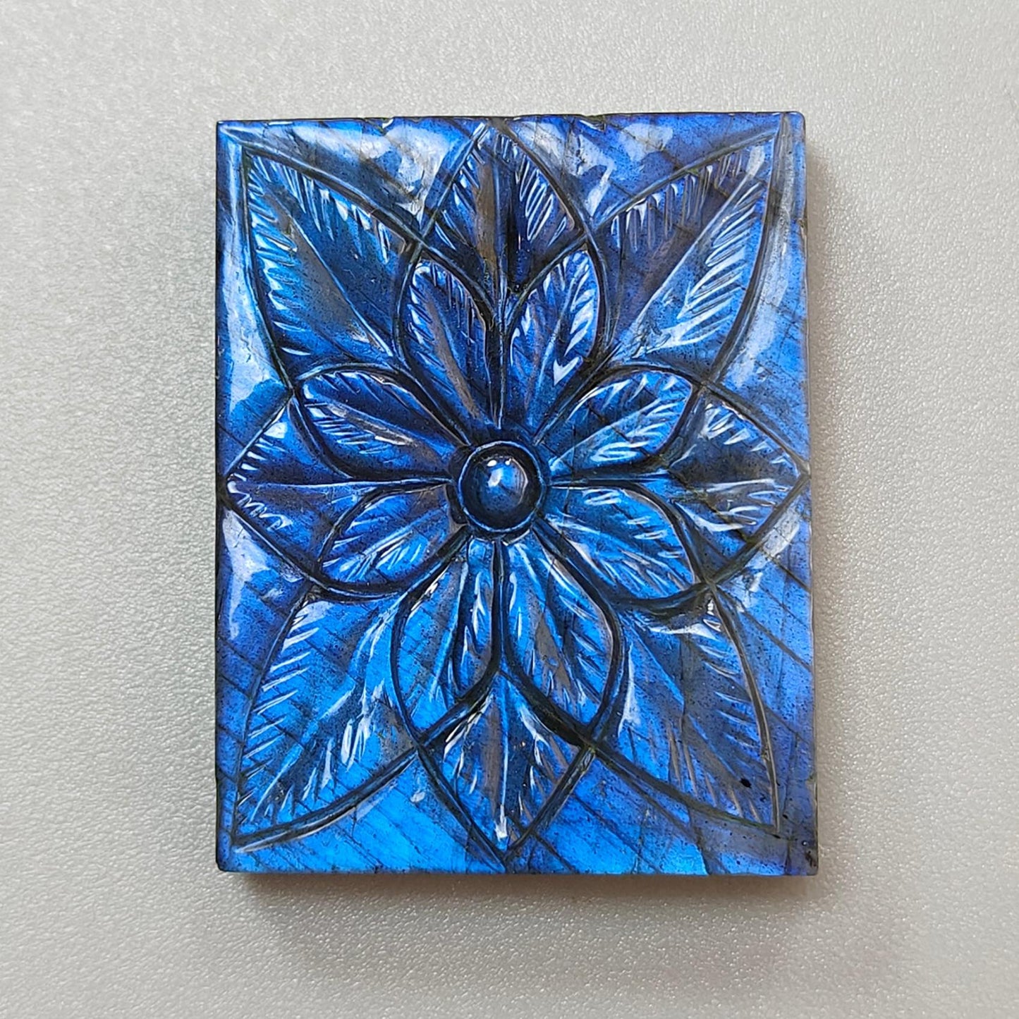Blue Labradorite Gemstone Carving: 77.50cts Natural Untreated Unheated Labradorite Hand Carved Square Shape 36*28mm 1pc For Jewelry