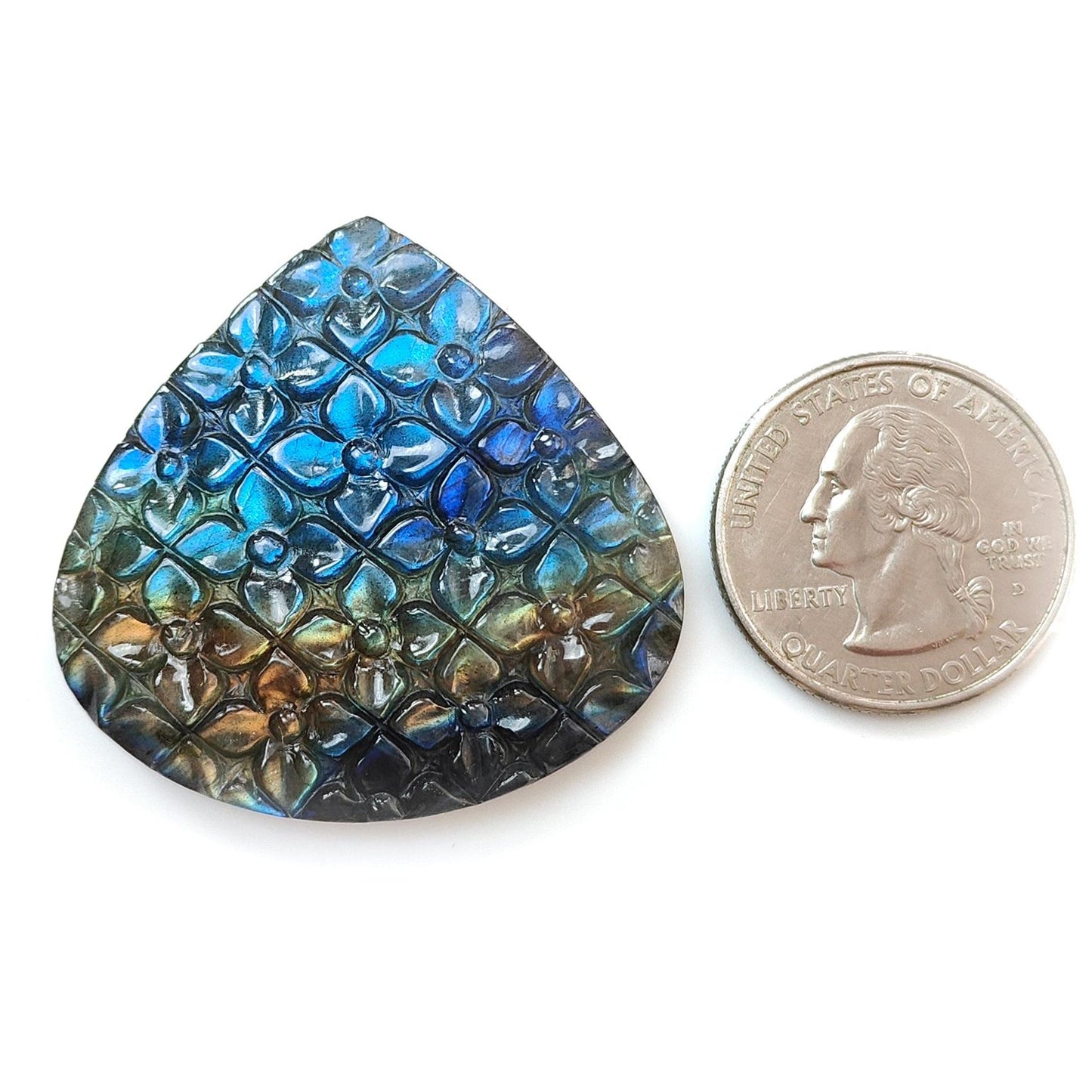 Blue Labradorite Gemstone Carving: 85.10cts Natural Untreated Unheated Labradorite Hand Carved Heart Shape 42*40.5mm 1pc For Jewelry