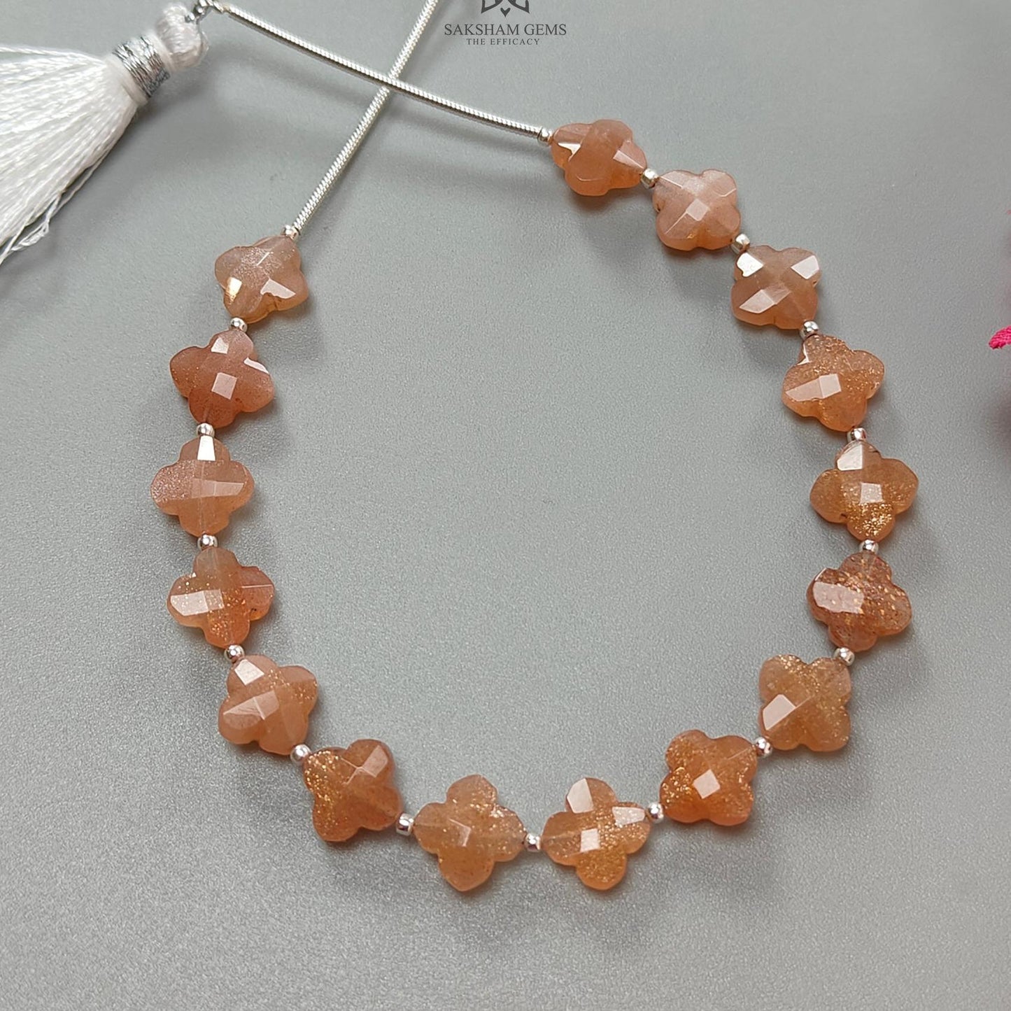 Peach Moonstone Faceted Loose Beads: 33.70cts Natural Moonstone Gemstone Fancy Both Side Checker Cut Beads For Jewelry 8mm 6.70"