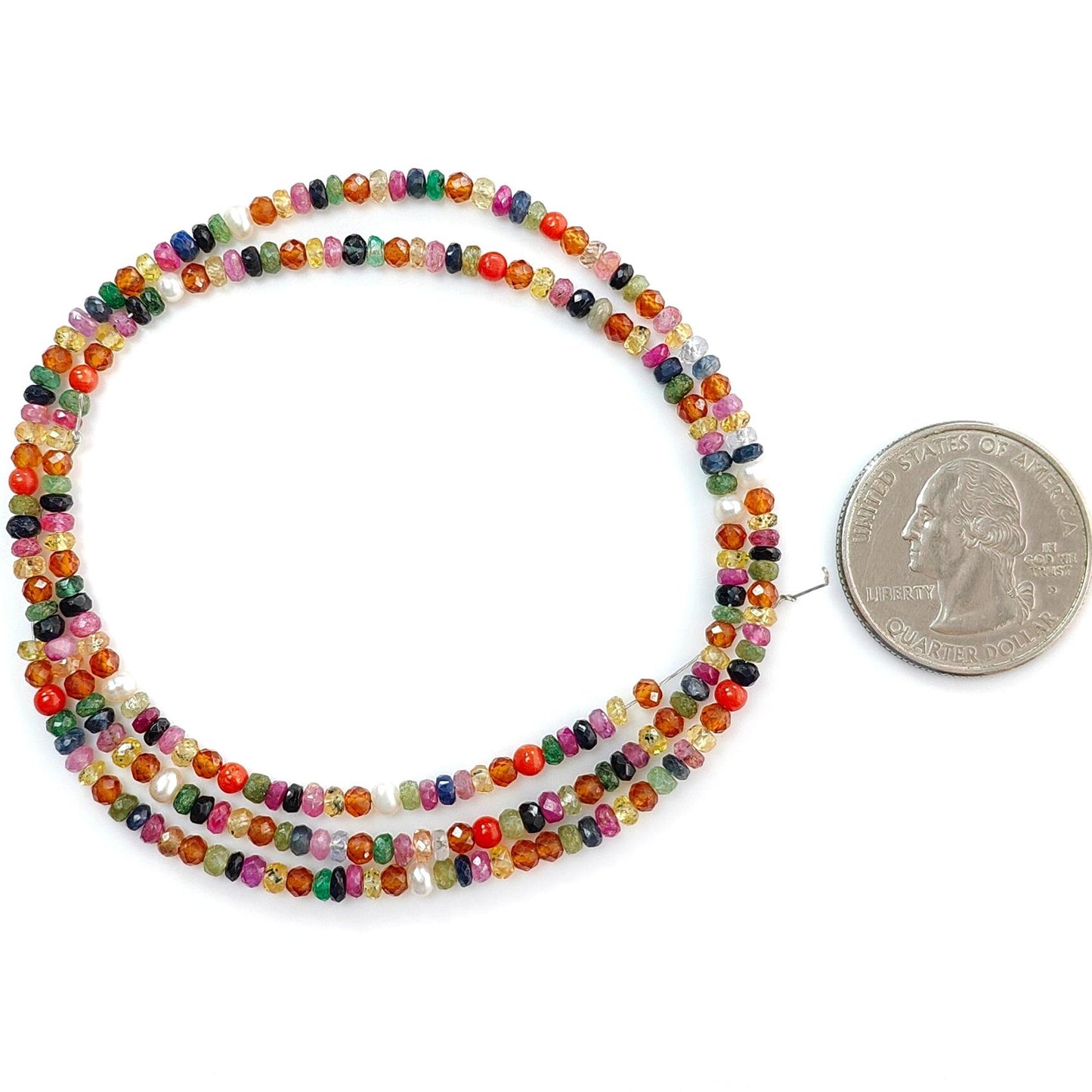 Natural Untreated Precious Gemstone NAVRATNA Multi Sapphire Round Pearl Coral Hessonite Emerald Ruby 40.10cts, 3mm 18" Faceted Loose Beads