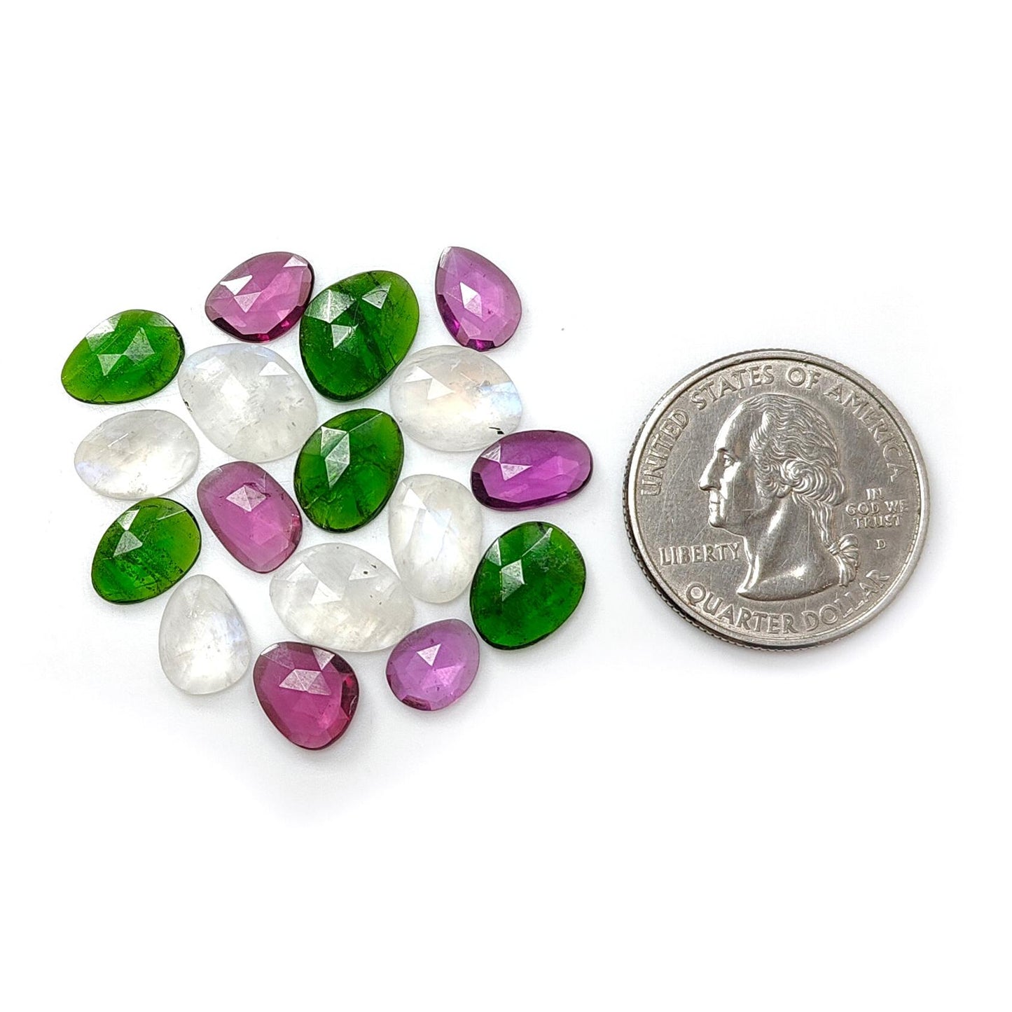 Garnet, Chrome Diopside, Moonstone, Tanzanite, Morganite & Aquamarine Rose Cut Slices: Natural Untreated Gemstones Fancy Shape Faceted Lots