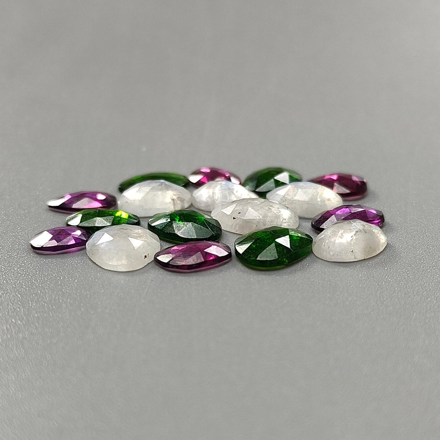 Garnet, Chrome Diopside, Moonstone, Tanzanite, Morganite & Aquamarine Rose Cut Slices: Natural Untreated Gemstones Fancy Shape Faceted Lots