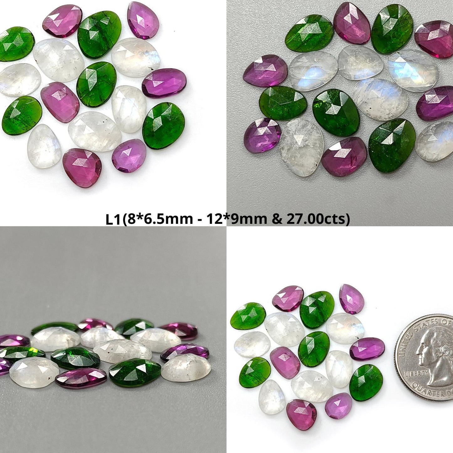 Garnet, Chrome Diopside, Moonstone, Tanzanite, Morganite & Aquamarine Rose Cut Slices: Natural Untreated Gemstones Fancy Shape Faceted Lots