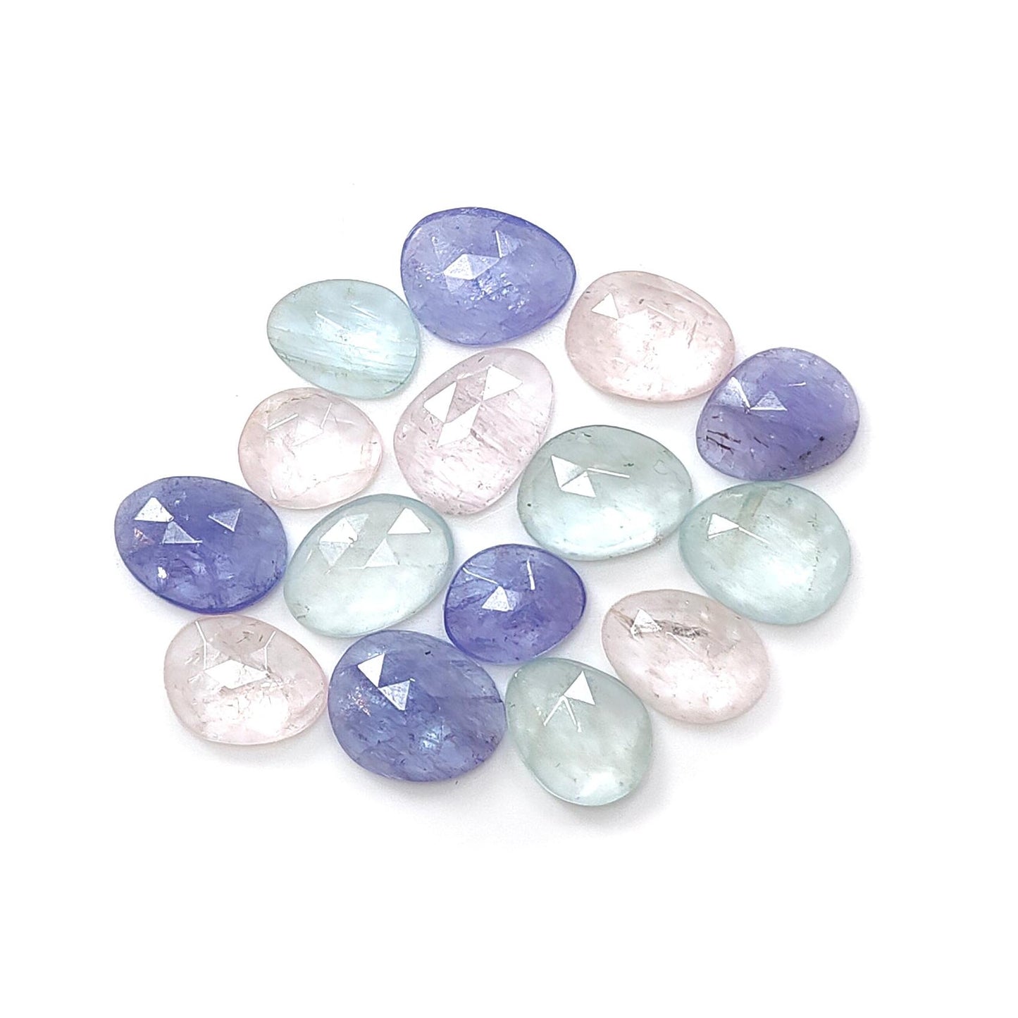 Garnet, Chrome Diopside, Moonstone, Tanzanite, Morganite & Aquamarine Rose Cut Slices: Natural Untreated Gemstones Fancy Shape Faceted Lots