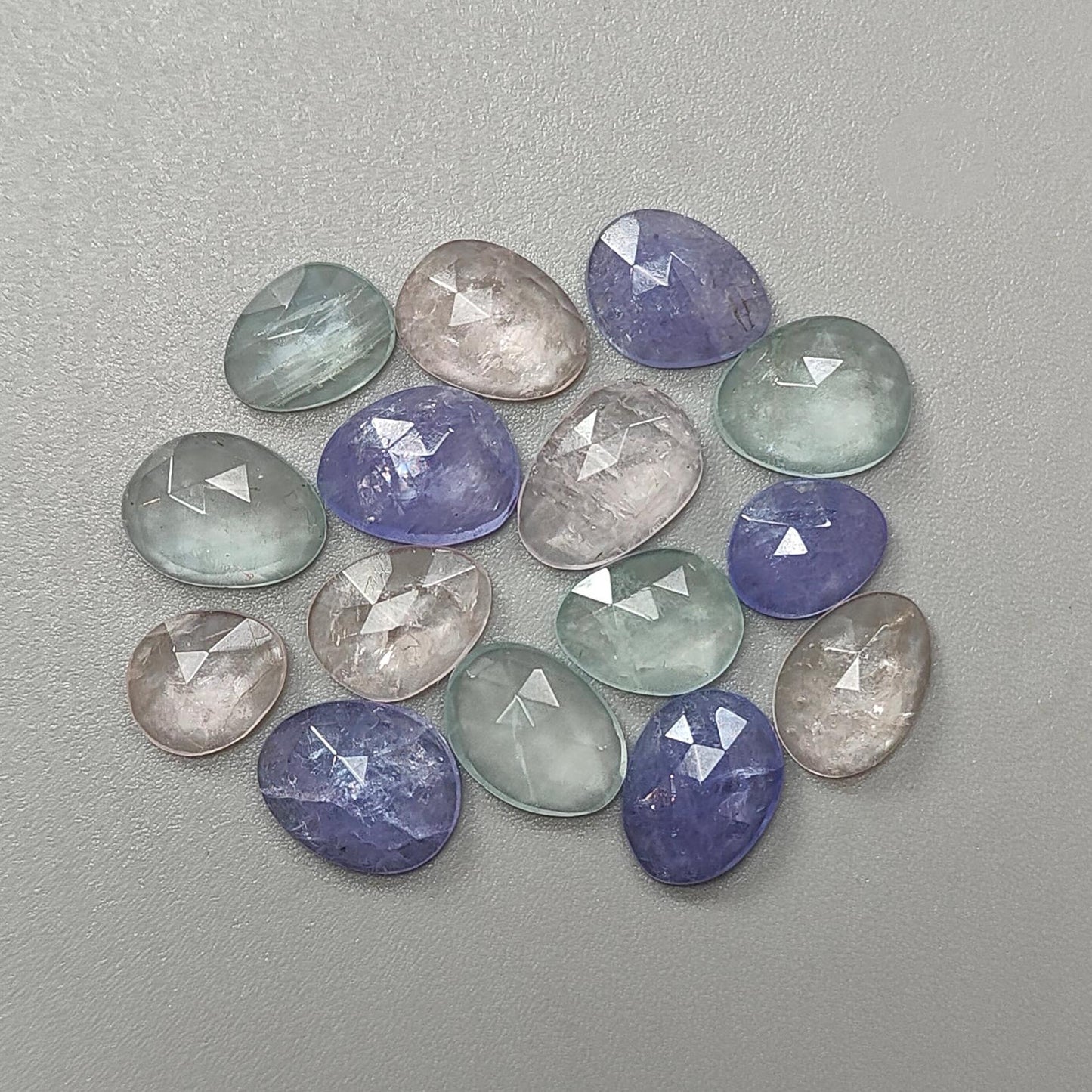 Garnet, Chrome Diopside, Moonstone, Tanzanite, Morganite & Aquamarine Rose Cut Slices: Natural Untreated Gemstones Fancy Shape Faceted Lots