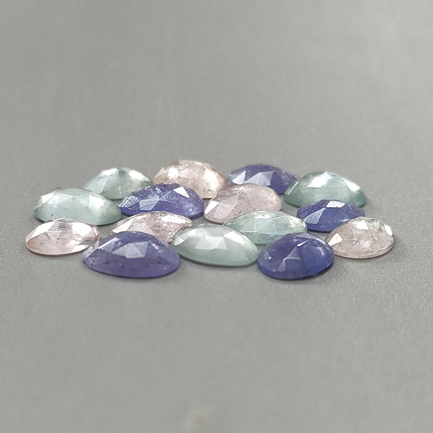 Garnet, Chrome Diopside, Moonstone, Tanzanite, Morganite & Aquamarine Rose Cut Slices: Natural Untreated Gemstones Fancy Shape Faceted Lots