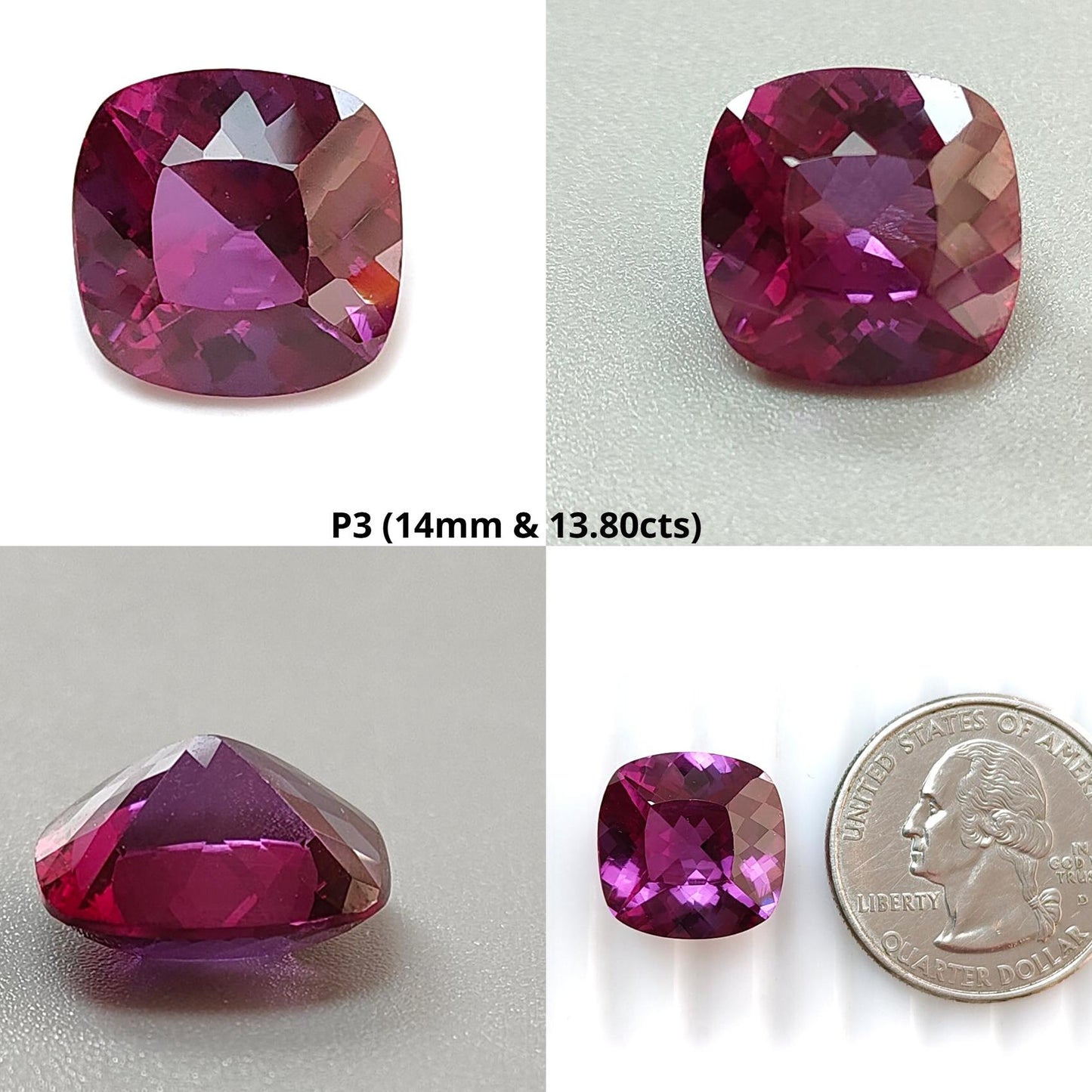 Synthetic Multi Color Gemstones Faceted Cut: Manmade Sapphire, Padparadscha & Garnet Cushion Shape 1pc for Ring/Pendant