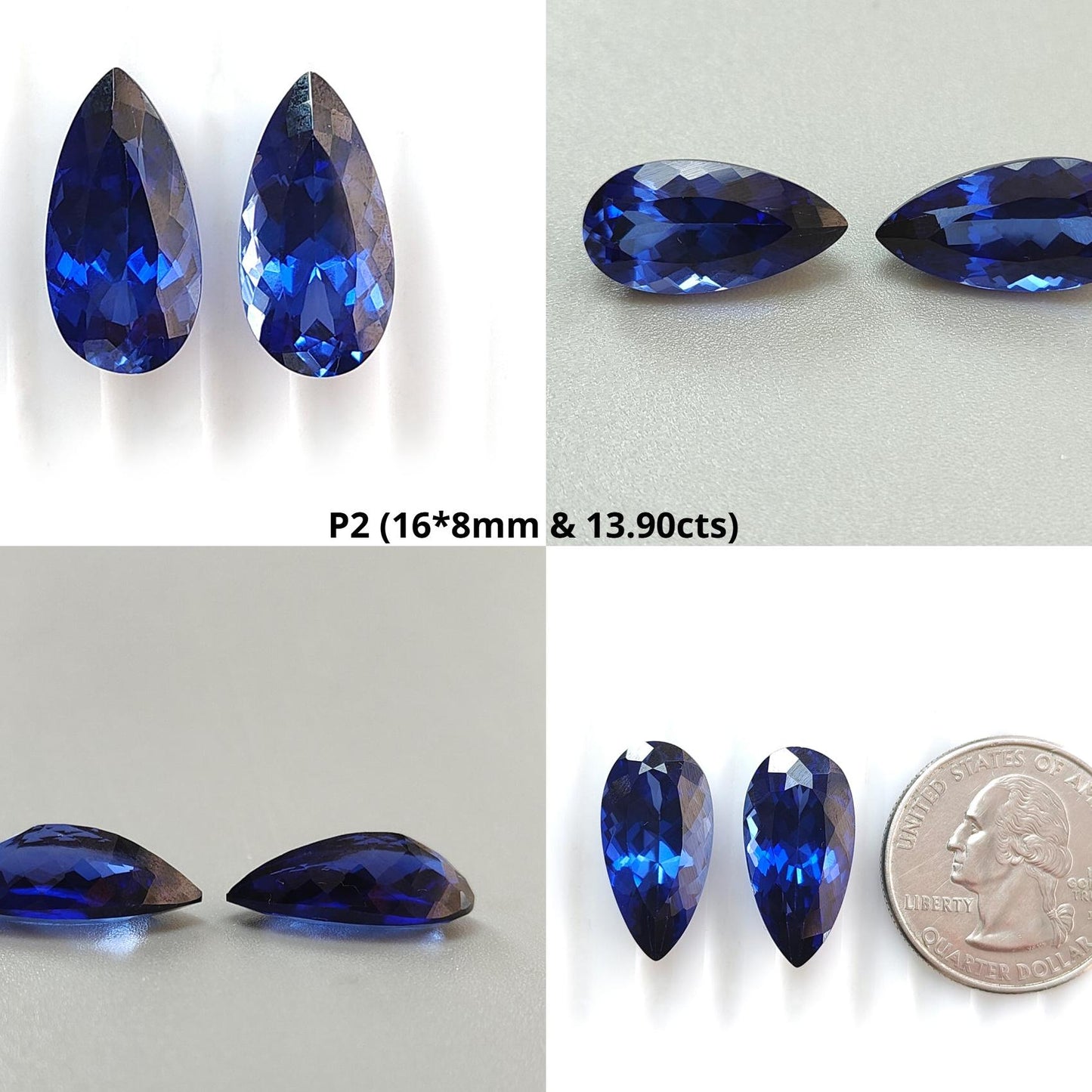 Synthetic Multi Color Gemstones Faceted Cut: Manmade Aquamarine, Sapphire & Morganite Pear Shape 16*8mm Pair for Jewelry
