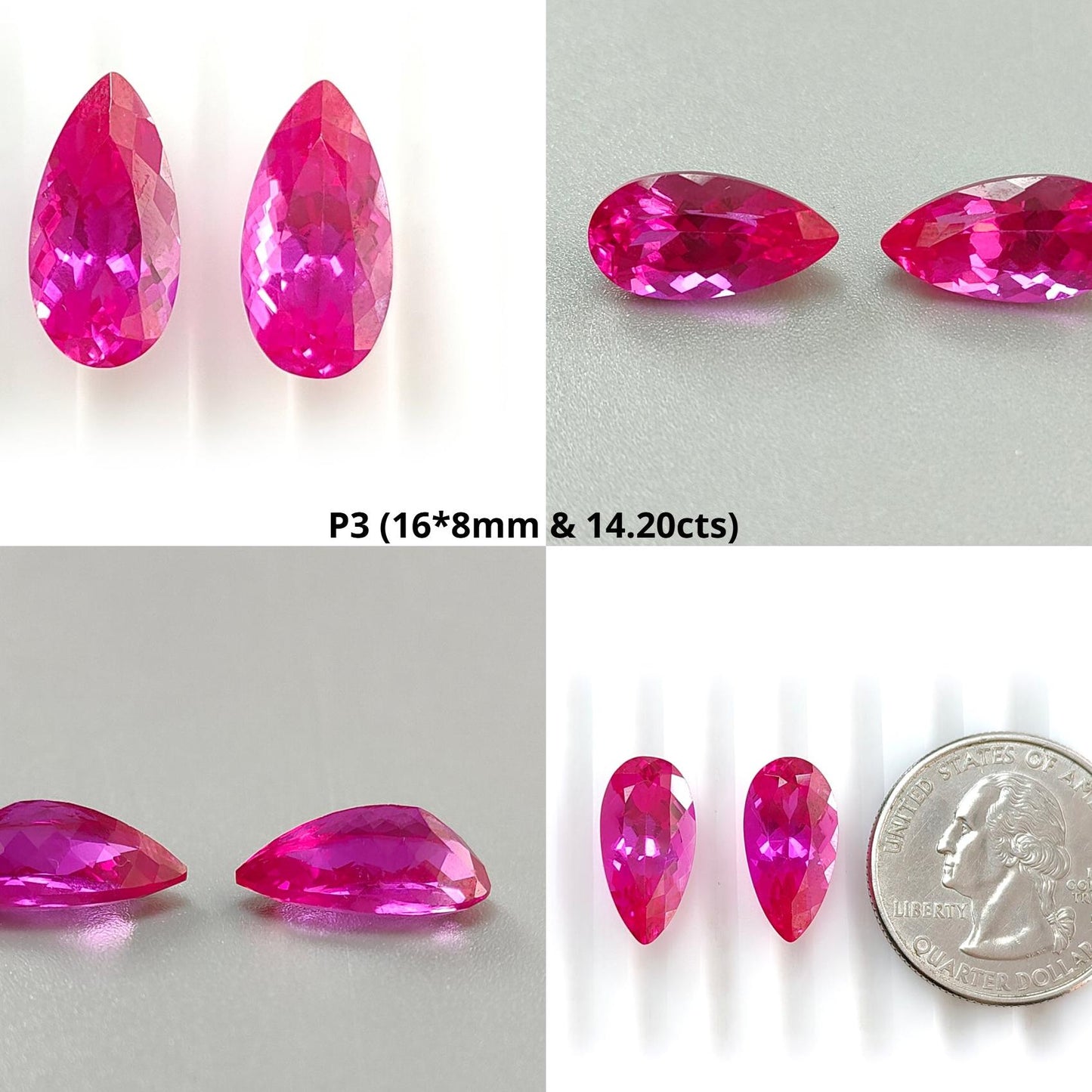 Synthetic Multi Color Gemstones Faceted Cut: Manmade Aquamarine, Sapphire & Morganite Pear Shape 16*8mm Pair for Jewelry