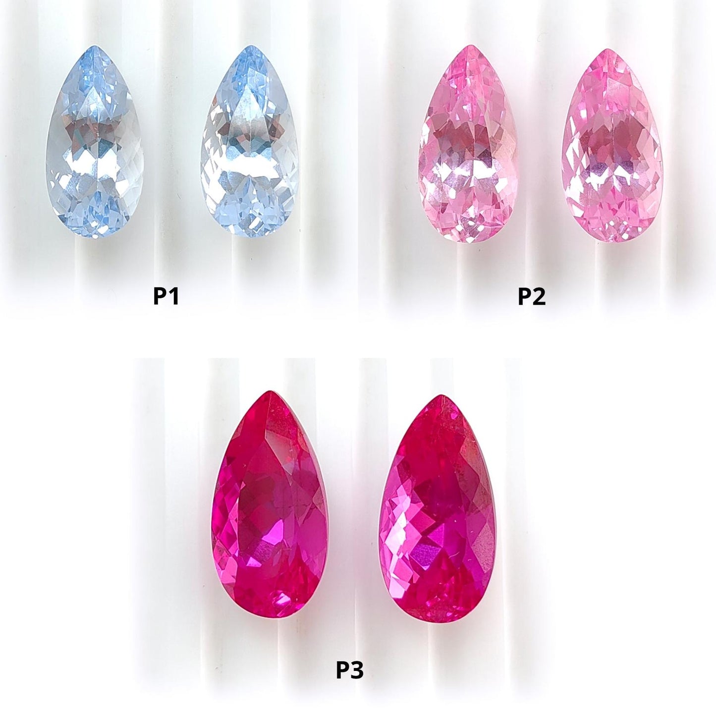 Synthetic Multi Color Gemstones Faceted Cut: Manmade Aquamarine, Morganite & Sapphire Pear Shape 18*9mm Pair for Jewelry