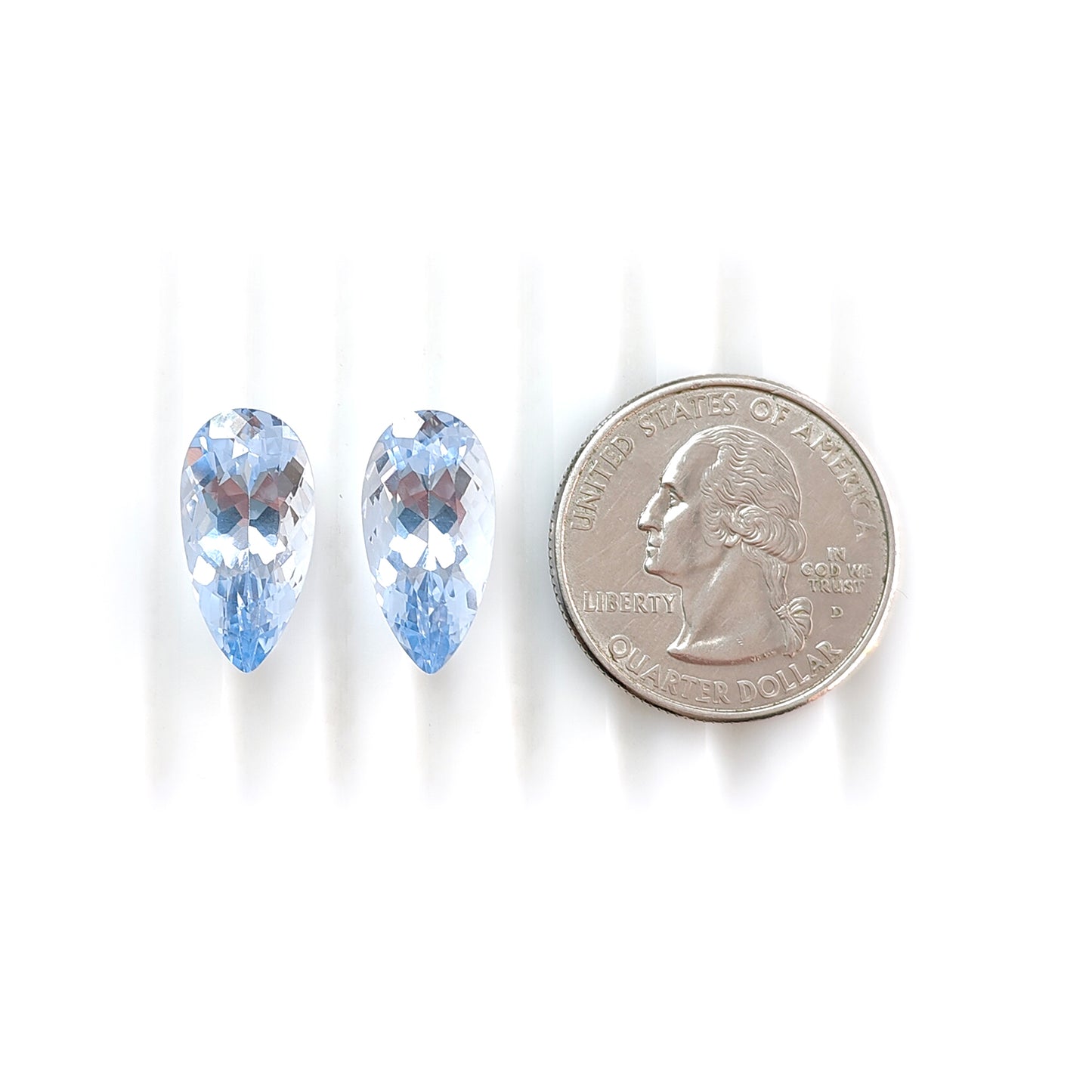 16.80cts Synthetic Manmade Aquamarine Gemstone Faceted Cut Pear Shape Pair