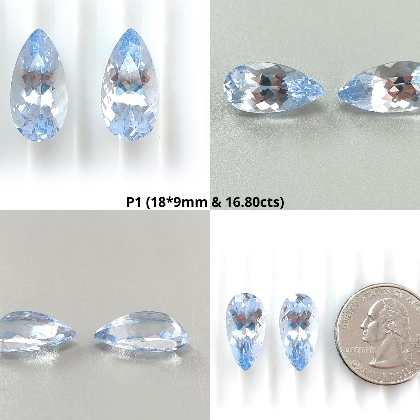Synthetic Multi Color Gemstones Faceted Cut: Manmade Aquamarine, Morganite & Sapphire Pear Shape 18*9mm Pair for Jewelry