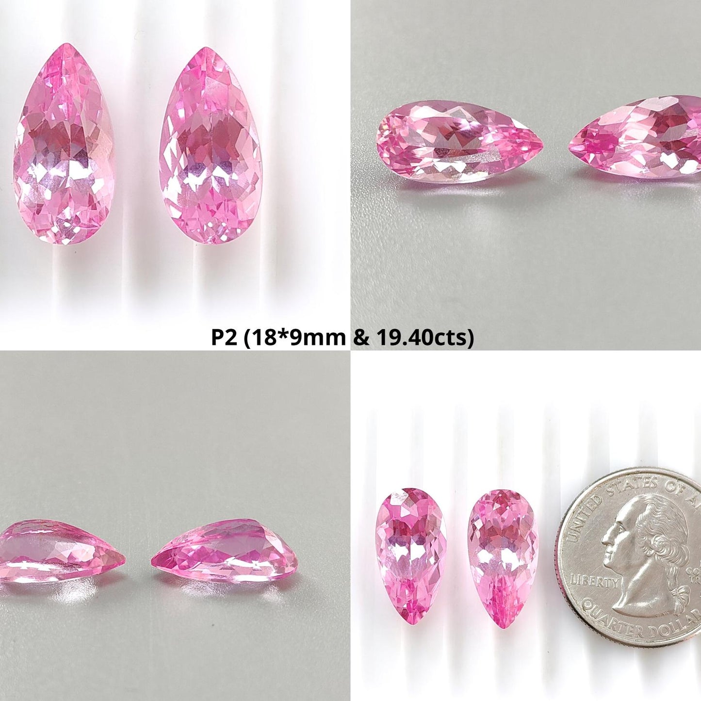 Synthetic Multi Color Gemstones Faceted Cut: Manmade Aquamarine, Morganite & Sapphire Pear Shape 18*9mm Pair for Jewelry