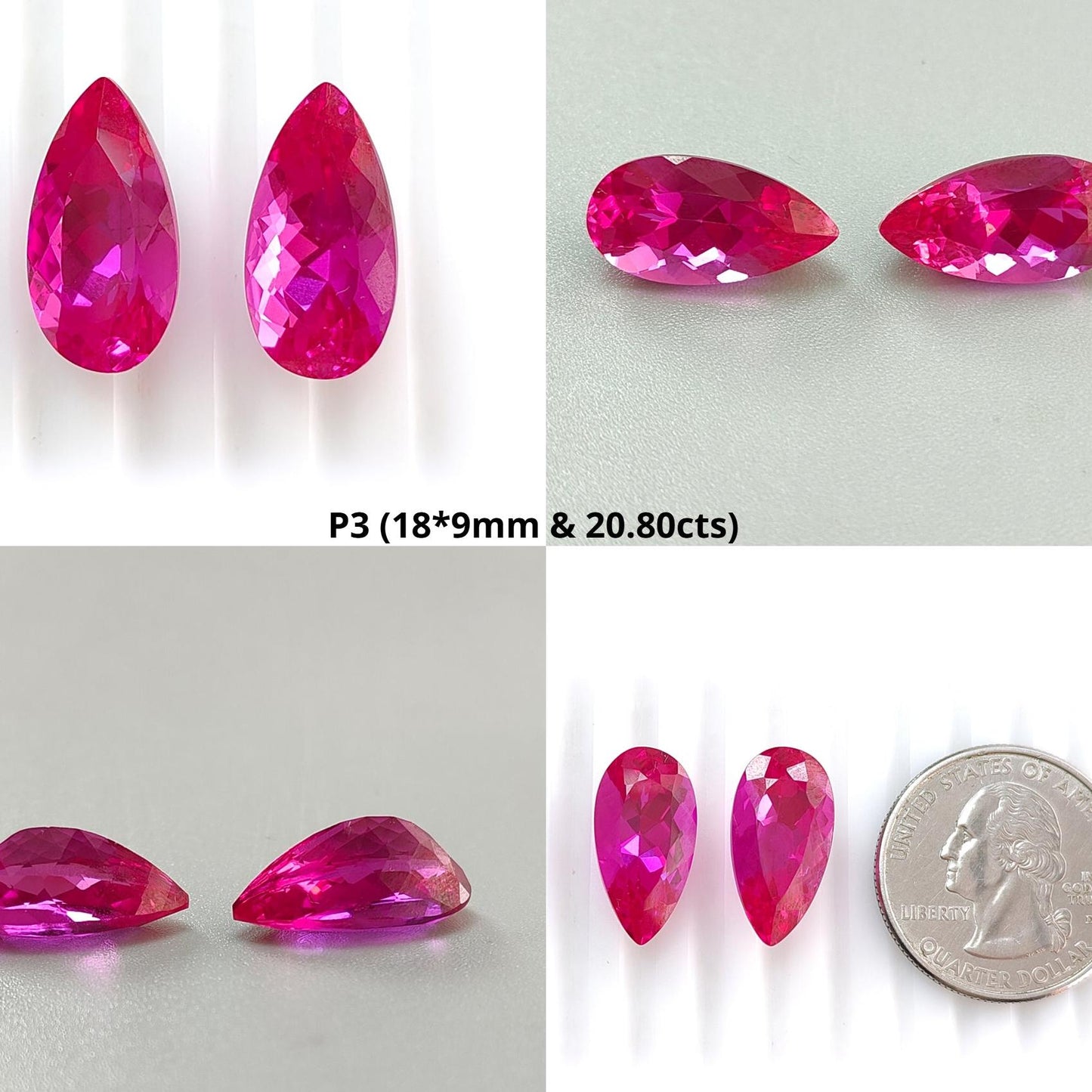 Synthetic Multi Color Gemstones Faceted Cut: Manmade Aquamarine, Morganite & Sapphire Pear Shape 18*9mm Pair for Jewelry