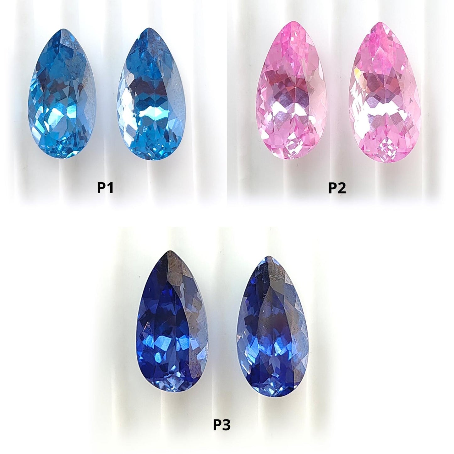 Synthetic Multi Color Gemstones Faceted Cut: Manmade Sapphire & Morganite Pear Shape 18*9mm Pair for Jewelry