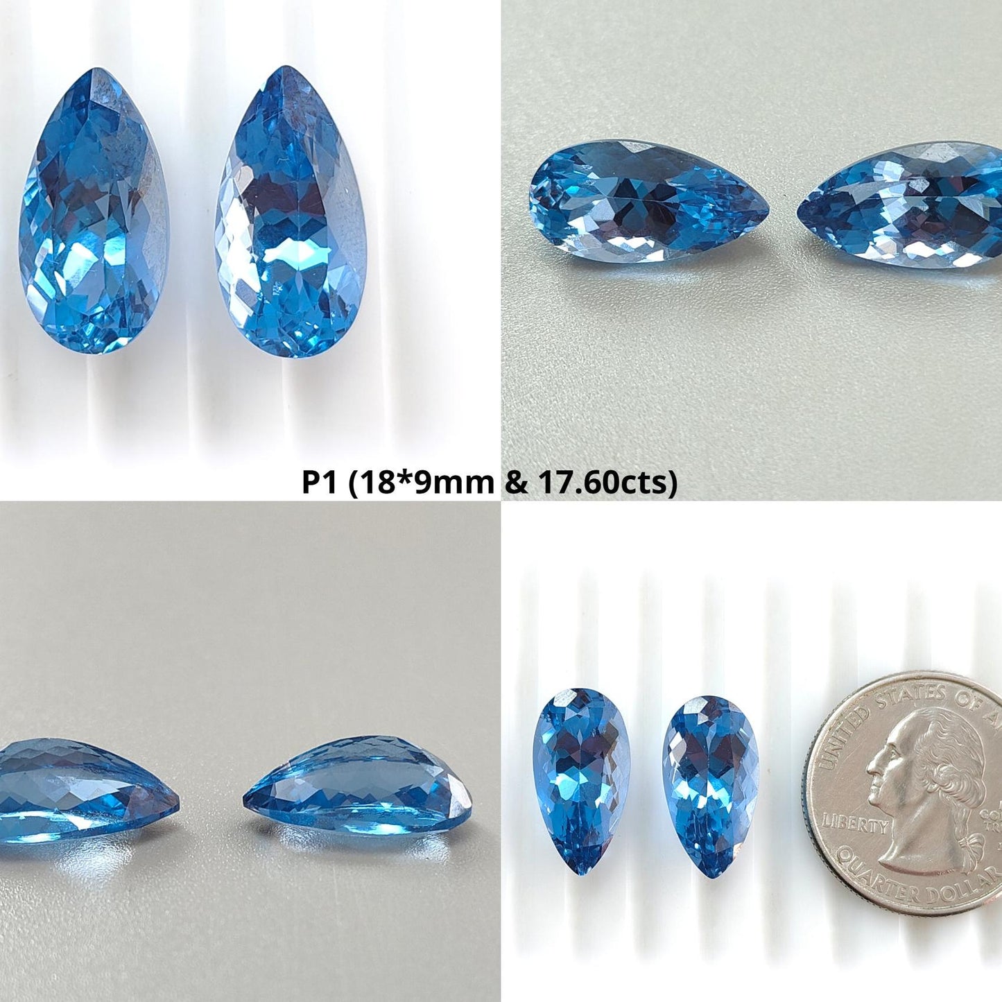 Synthetic Multi Color Gemstones Faceted Cut: Manmade Sapphire & Morganite Pear Shape 18*9mm Pair for Jewelry