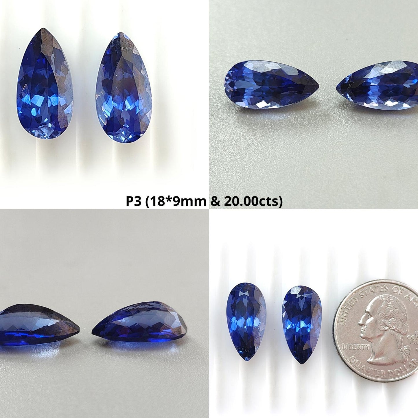 Synthetic Multi Color Gemstones Faceted Cut: Manmade Sapphire & Morganite Pear Shape 18*9mm Pair for Jewelry