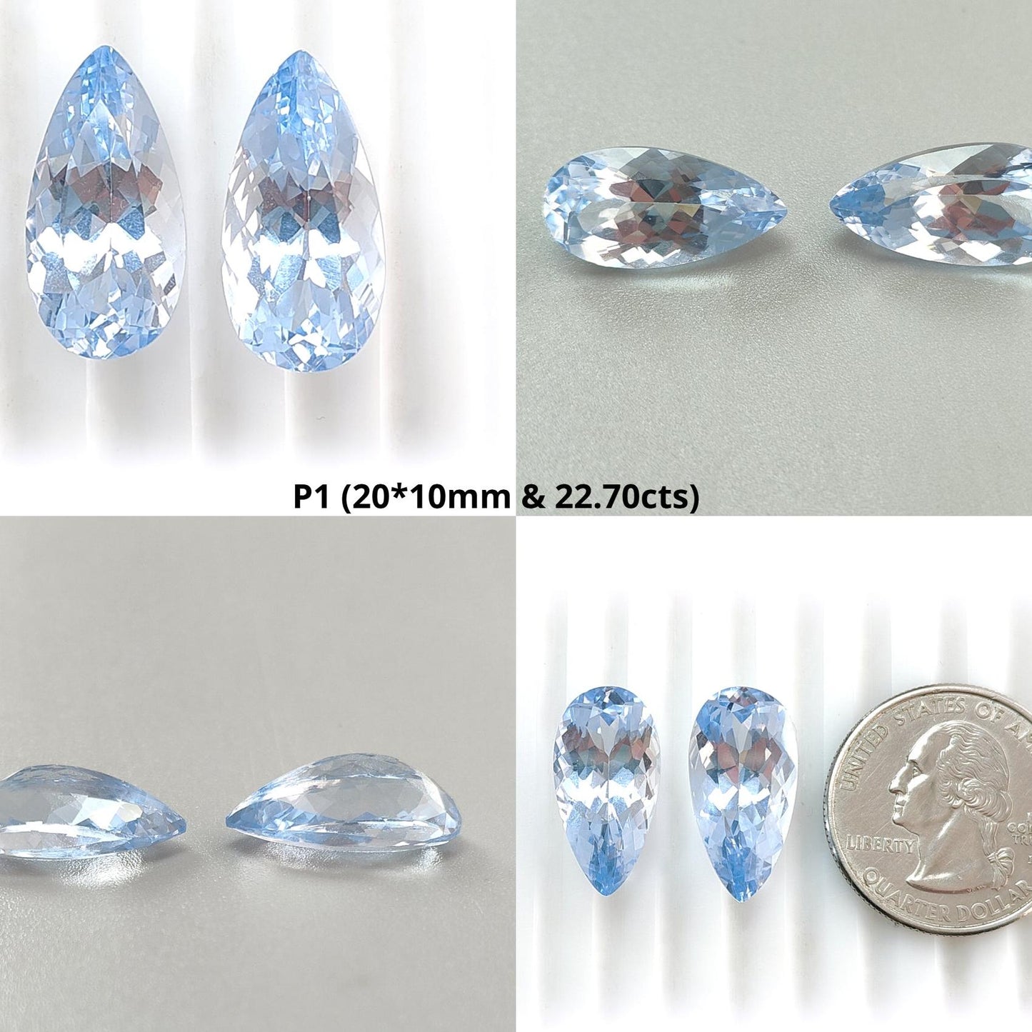 Synthetic Multi Color Gemstones Faceted Cut: Manmade Aquamarine Sapphire & Morganite Pear Shape 20*10mm Pair for Jewelry