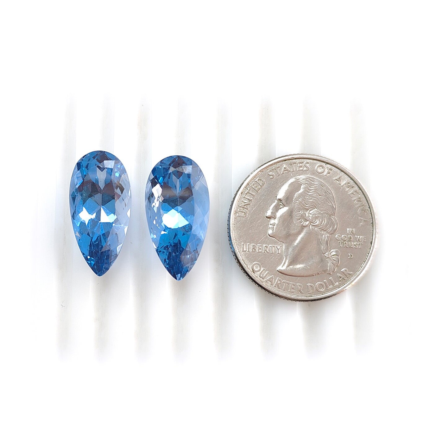 23.30cts Synthetic Manmade Sapphire Gemstone Faceted Cut Pear Shape Pair