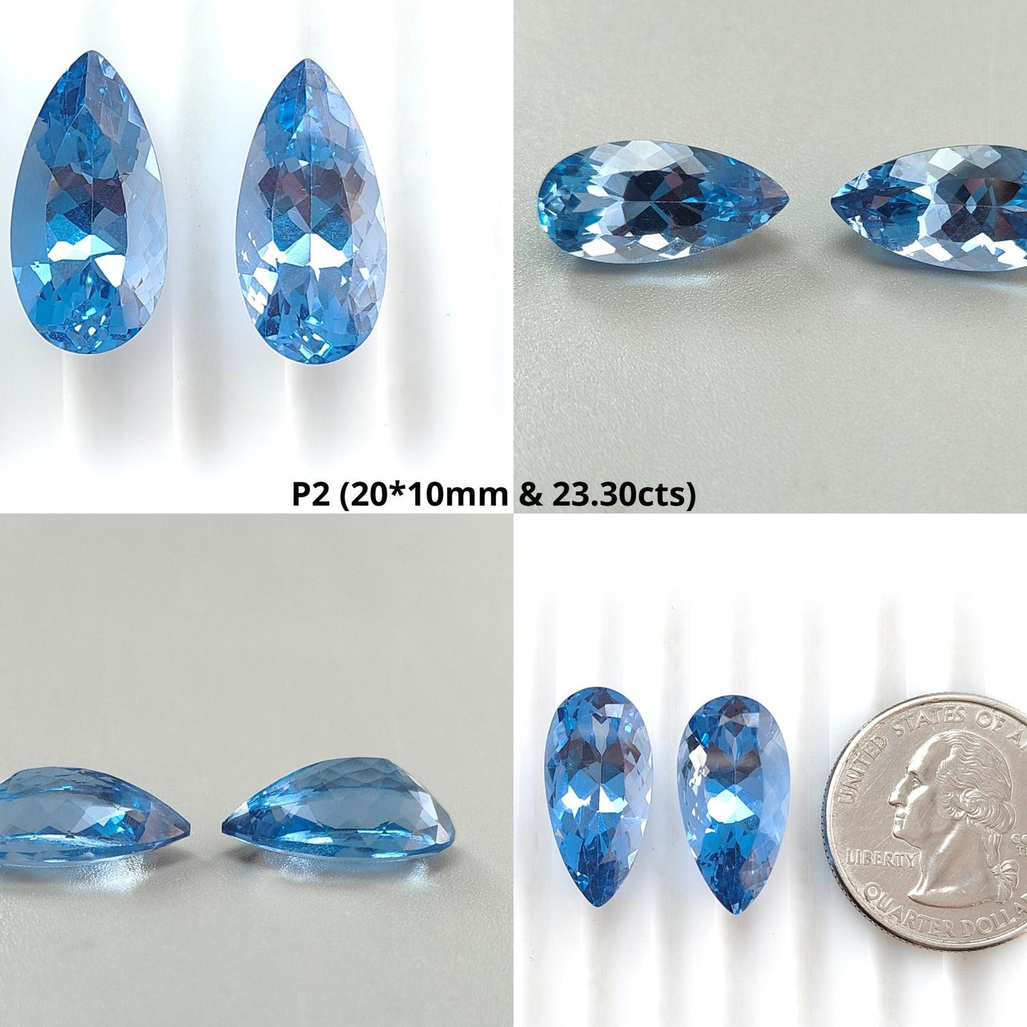 Synthetic Multi Color Gemstones Faceted Cut: Manmade Aquamarine Sapphire & Morganite Pear Shape 20*10mm Pair for Jewelry