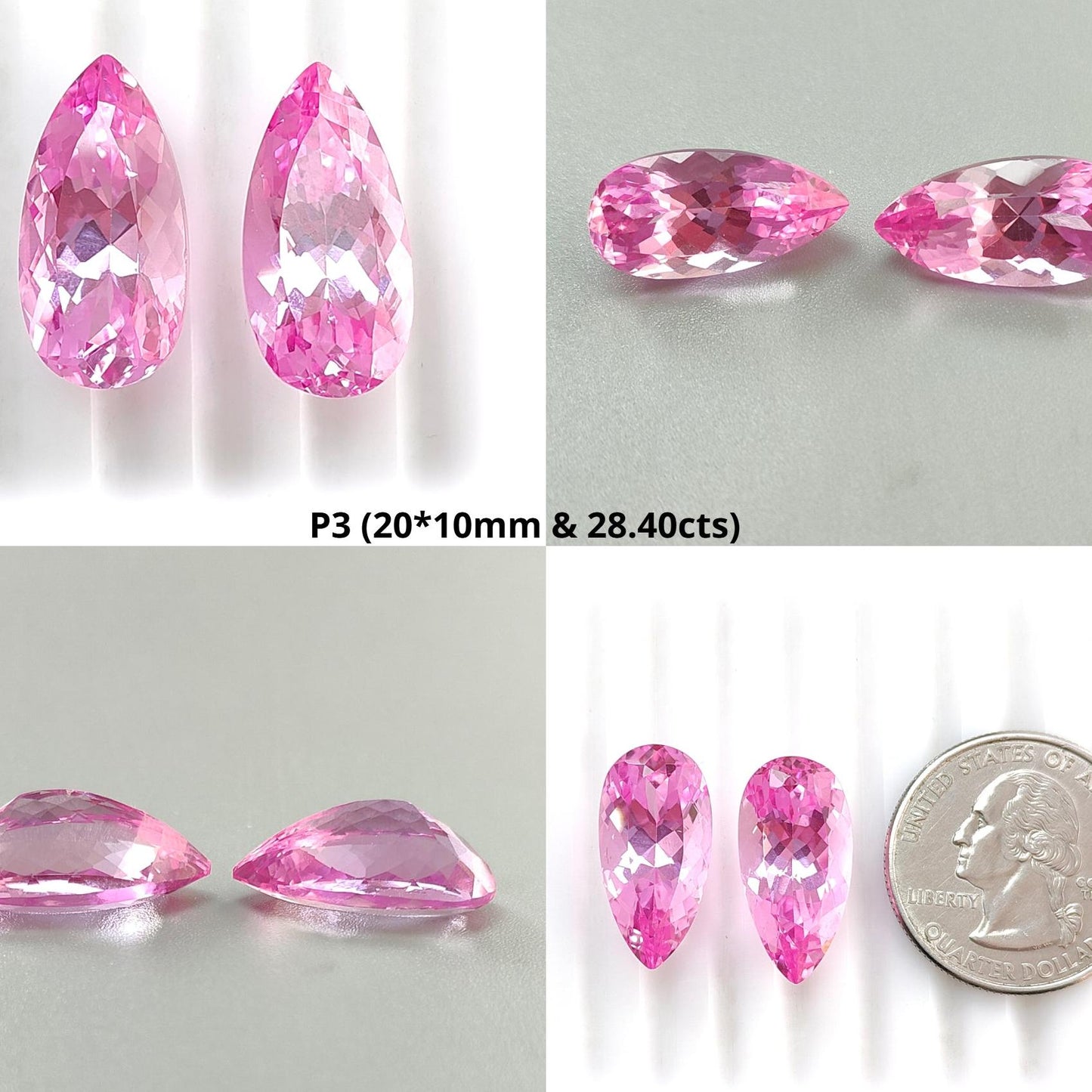Synthetic Multi Color Gemstones Faceted Cut: Manmade Aquamarine Sapphire & Morganite Pear Shape 20*10mm Pair for Jewelry