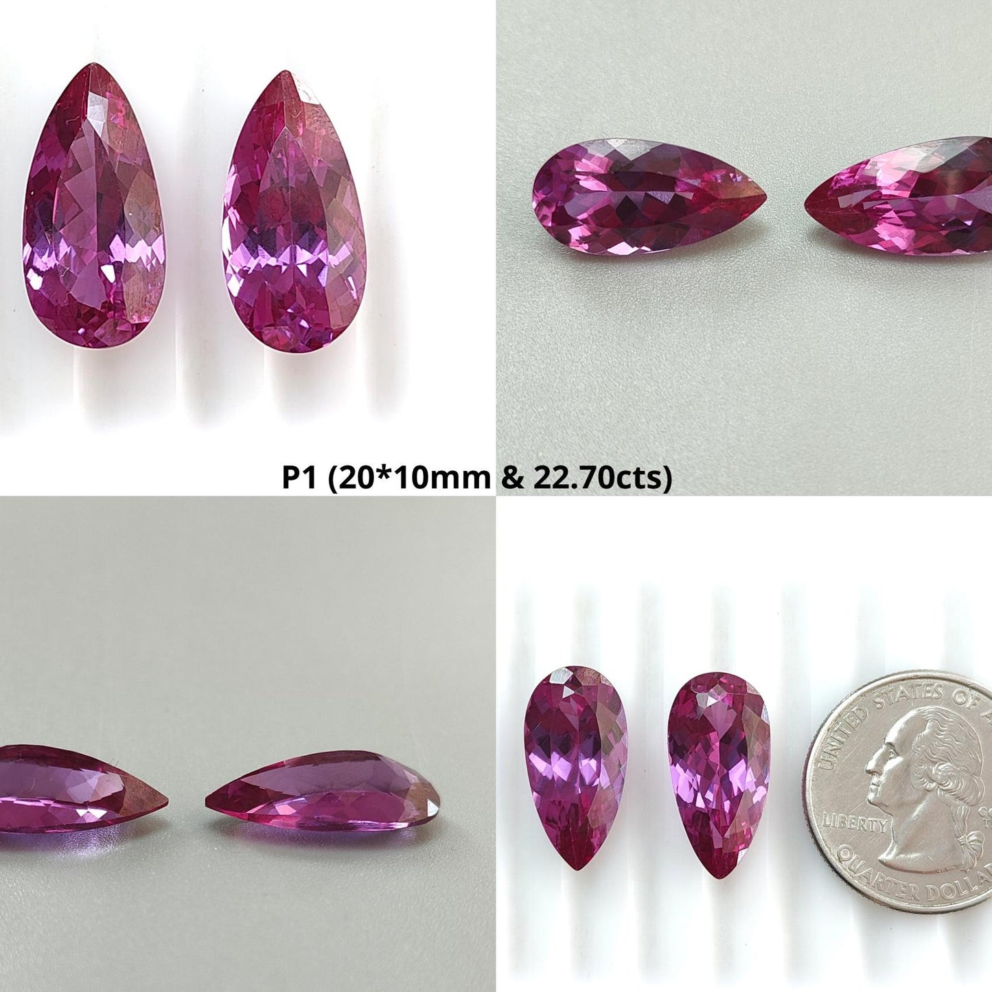 Synthetic Multi Color Gemstones Faceted Cut: Manmade Garnet, Morganite & Sapphire Pear Shape 20*10mm Pair for Jewelry