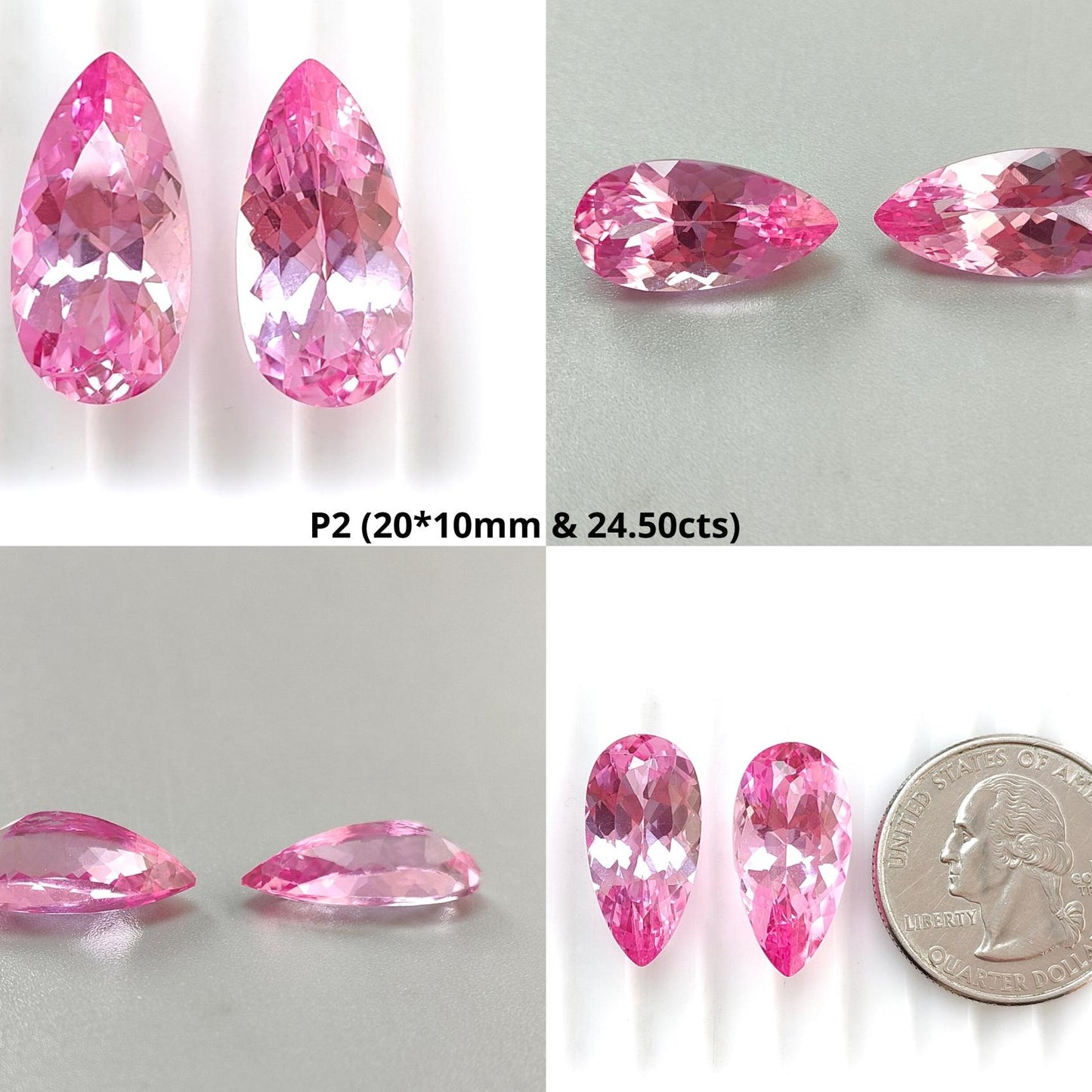 Synthetic Multi Color Gemstones Faceted Cut: Manmade Garnet, Morganite & Sapphire Pear Shape 20*10mm Pair for Jewelry
