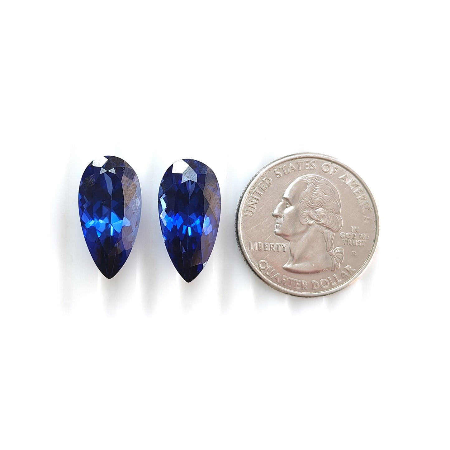 24.70cts Synthetic Manmade Sapphire Gemstone Faceted Cut Pear Shape Pair