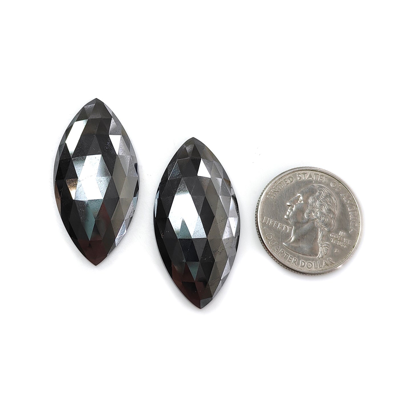 Black Hematite Gemstone Rose Cut Slices: 77.00cts Natural Untreated Unheated Hematite Marquise 48*19mm Pair
