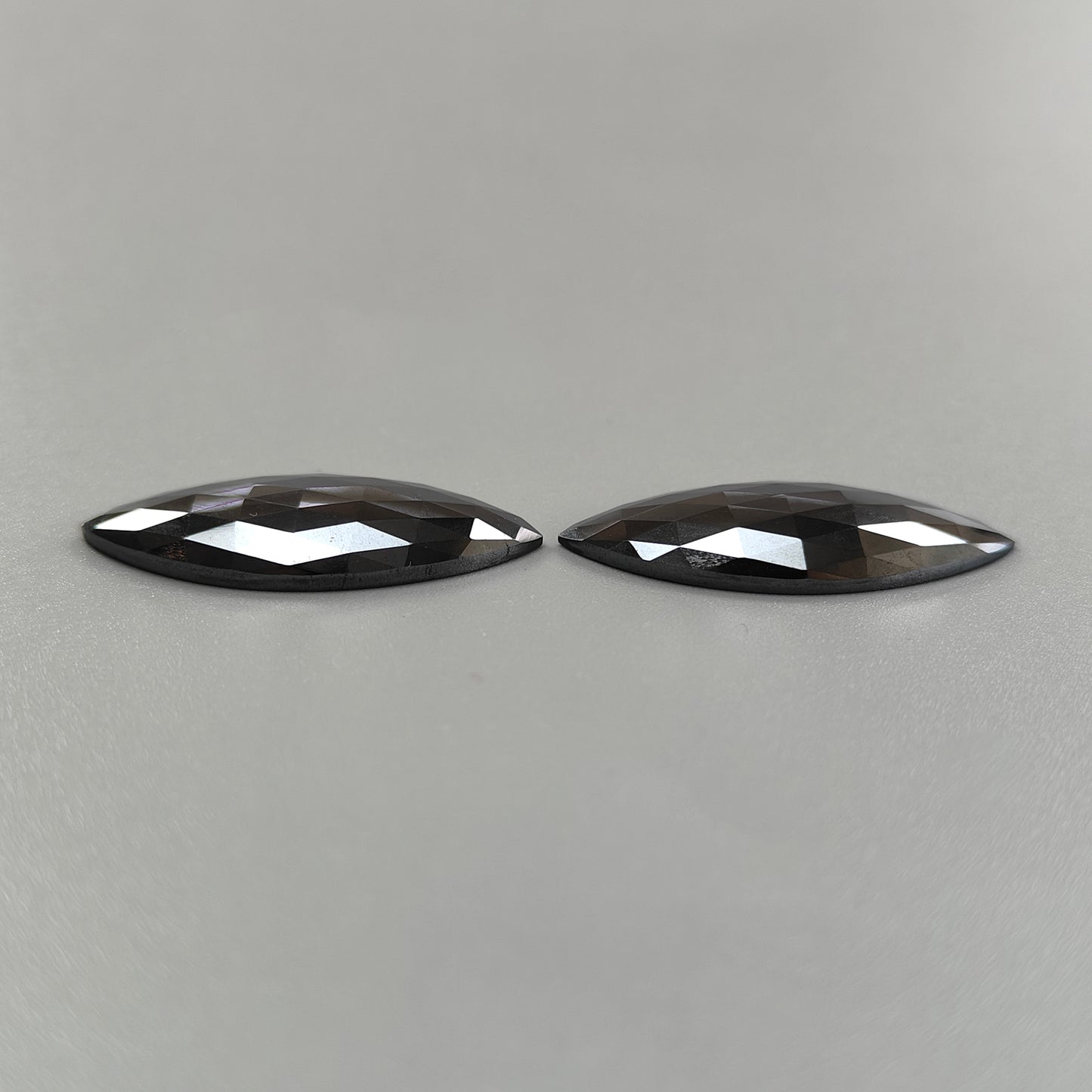 Black Hematite Gemstone Rose Cut Slices: 77.00cts Natural Untreated Unheated Hematite Marquise 48*19mm Pair