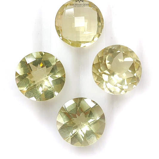 Lemon Quartz Gemstone Faceted Cut : 23.10cts Natural Untreated Unheated Quartz Round Shape 12mm 4pcs Lot