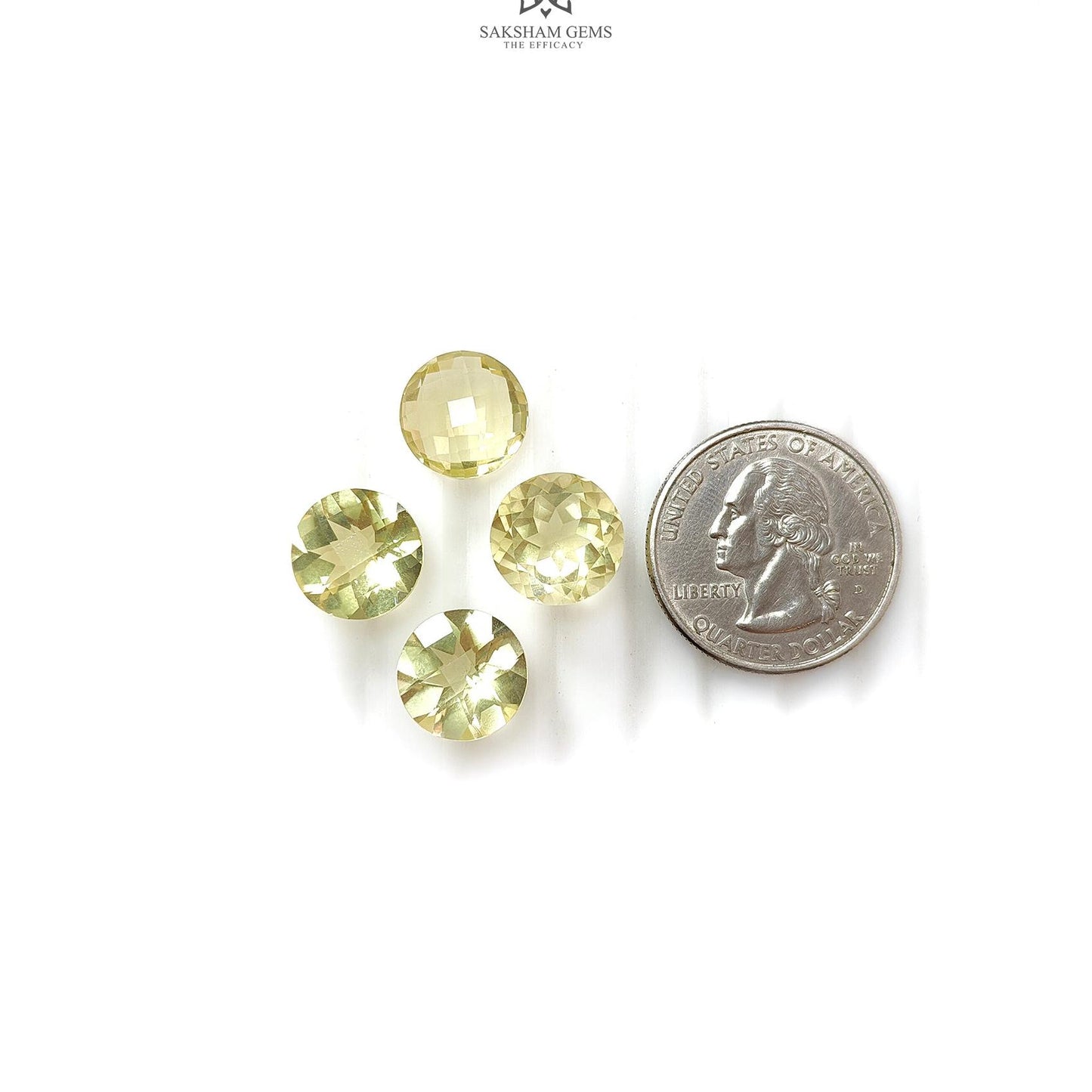 Lemon Quartz Gemstone Faceted Cut : 23.10cts Natural Untreated Unheated Quartz Round Shape 12mm 4pcs Lot