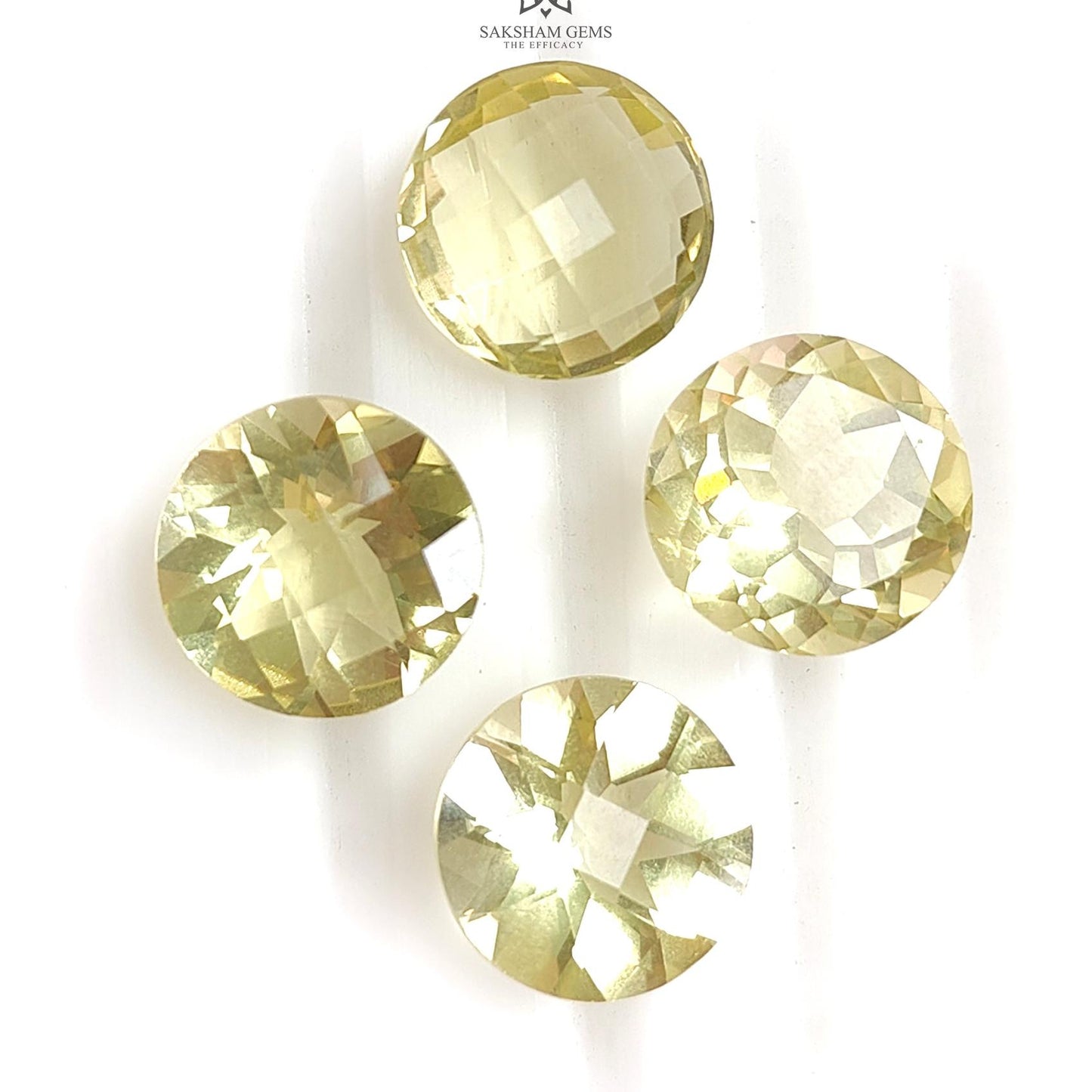 Lemon Quartz Gemstone Faceted Cut : 23.10cts Natural Untreated Unheated Quartz Round Shape 12mm 4pcs Lot