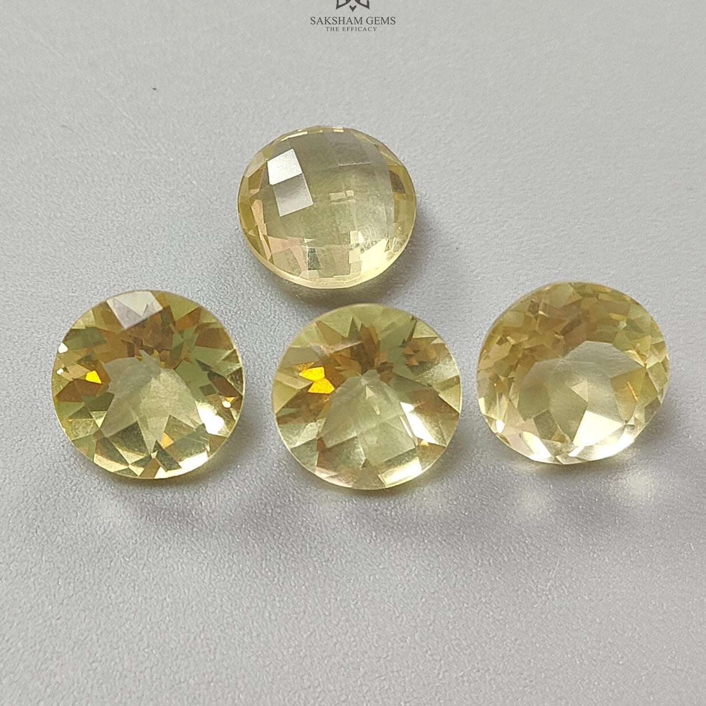 Lemon Quartz Gemstone Faceted Cut : 23.10cts Natural Untreated Unheated Quartz Round Shape 12mm 4pcs Lot