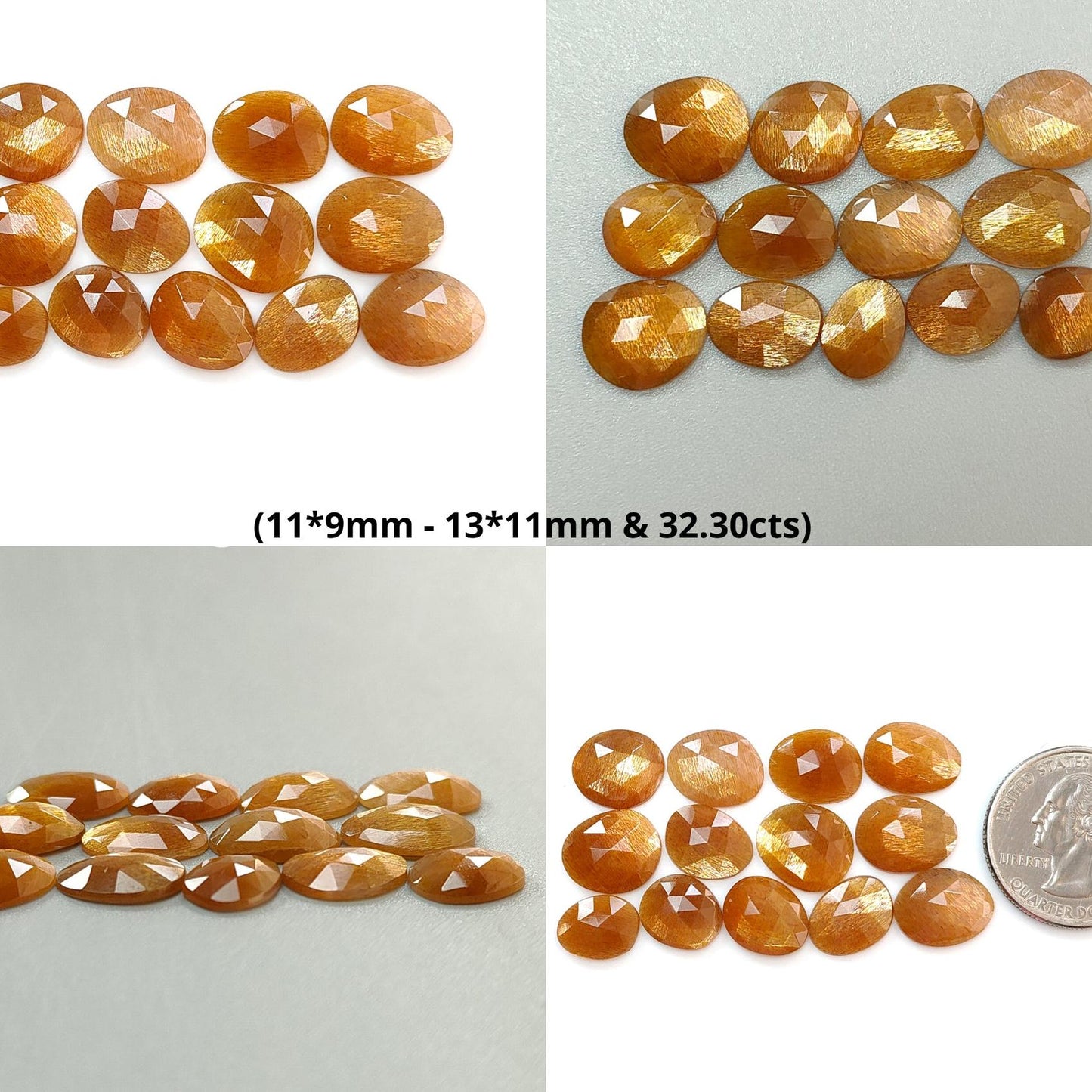 Peach Moonstone, White Opal & Serpentine Rose Cut Slices: Natural Untreated Gemstones Egg Shape Faceted Lots for Jewelry