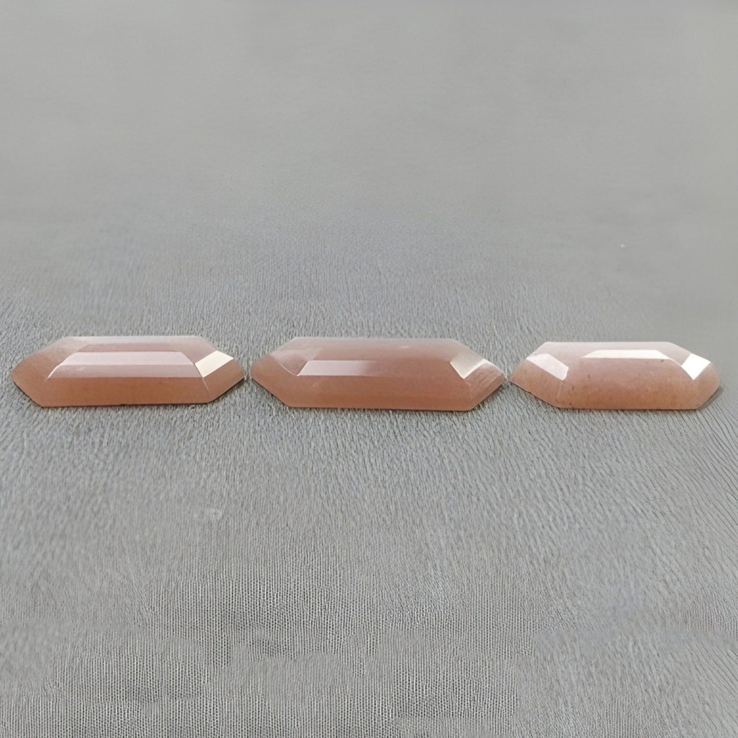 34.05cts Peach Moonstone Gemstone Natural Untreated Step Cut Hexagon Shape 3pcs