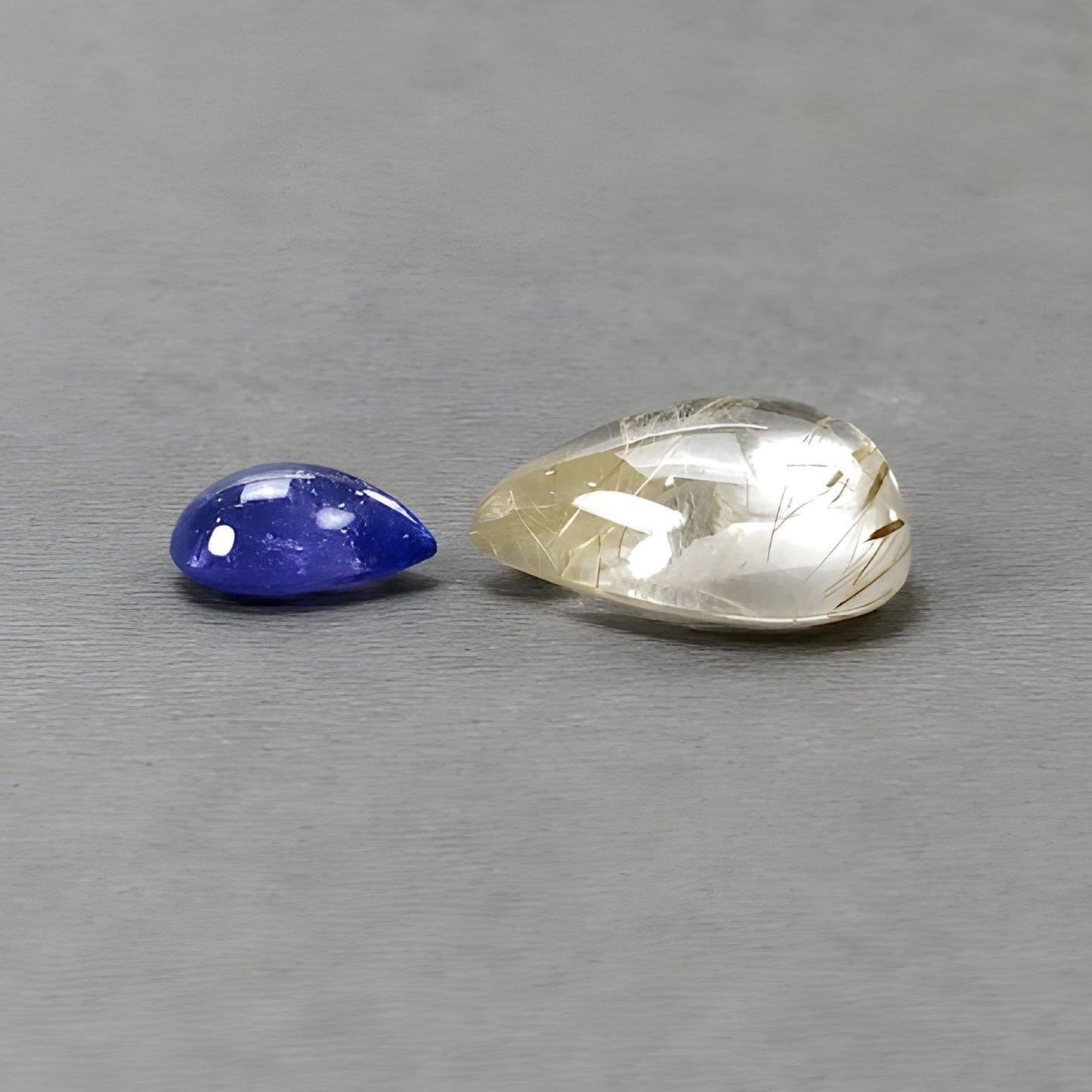 26.30cts Rutile Quartz & Tanzanite Gemstone Natural Untreated Cabochon Pear Shape 2pcs